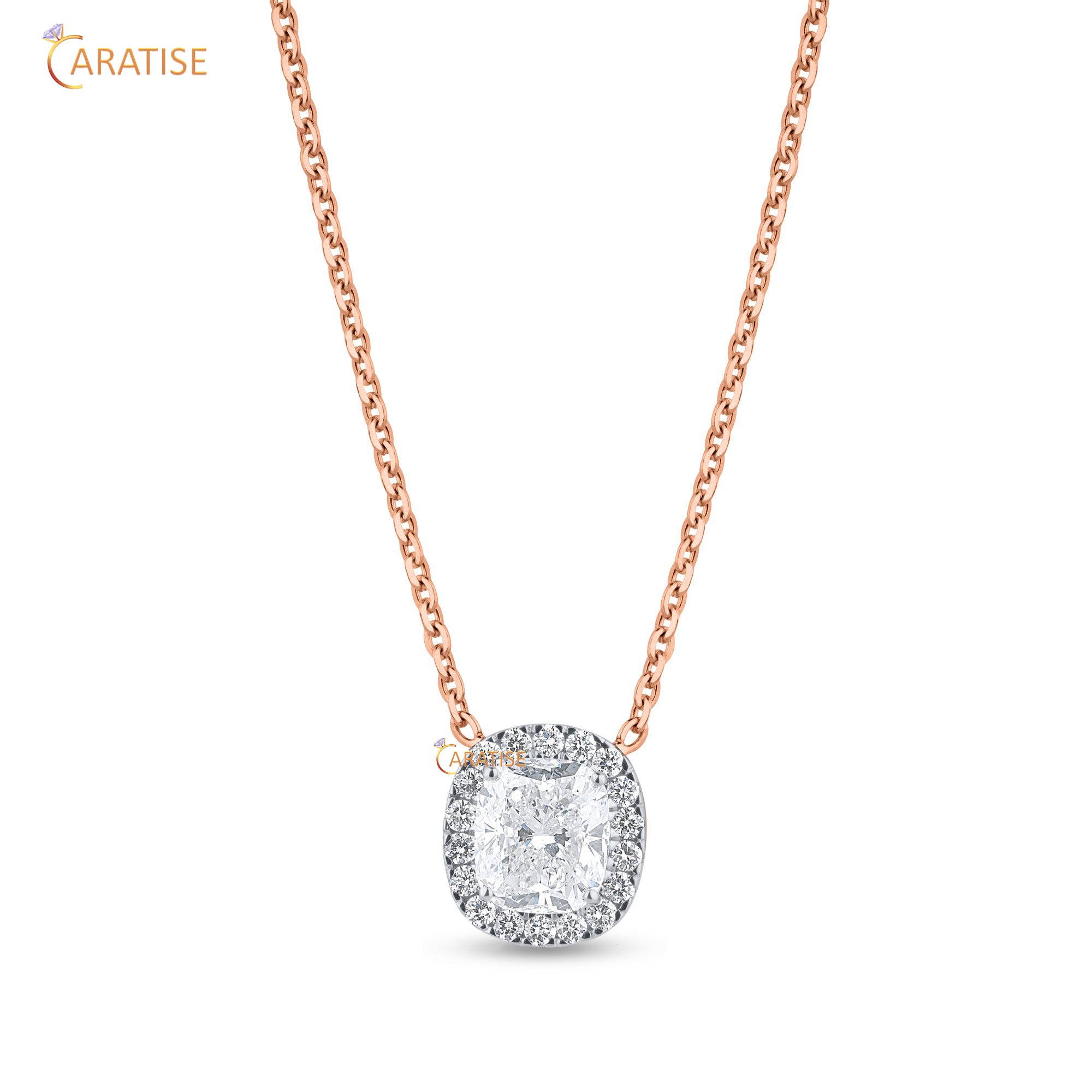 2.01 TDW Round & Cushion Cut Diamond Custom Pendant 925 Silver