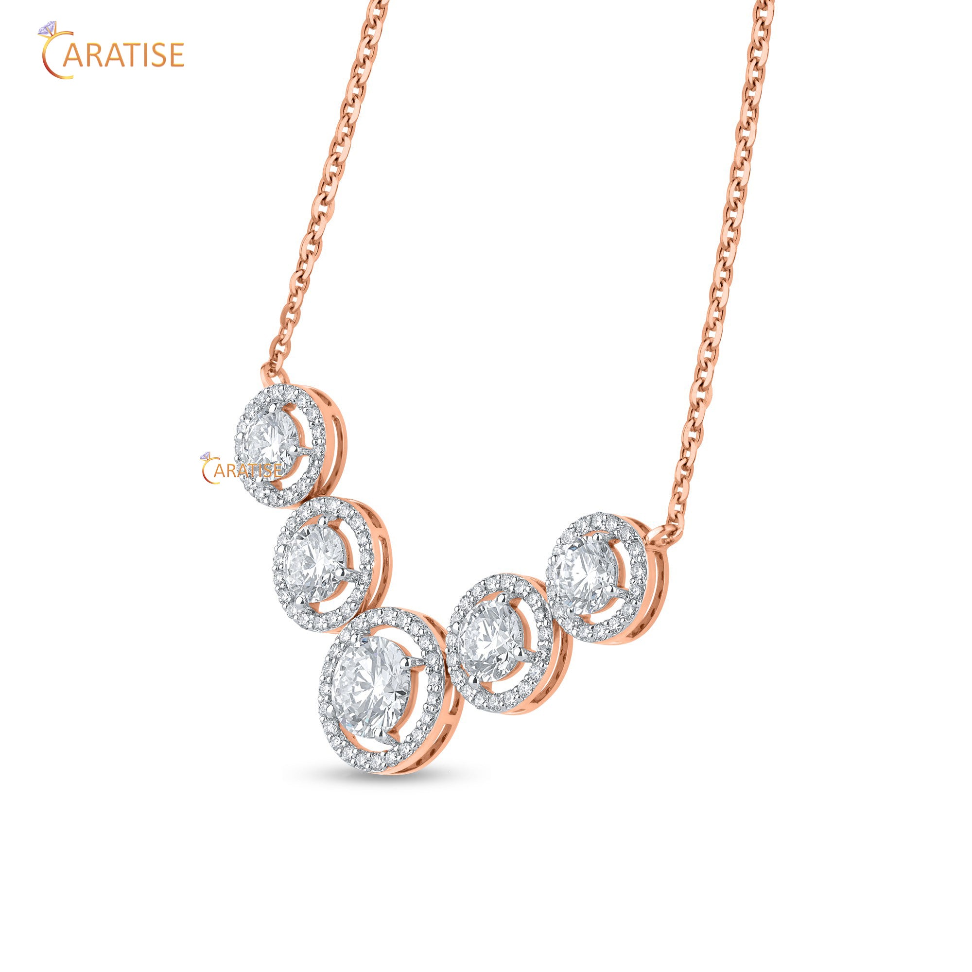 4.14 TDW Round Cut Moissanite Diamond Custom Pendant With Chain 925 Silver