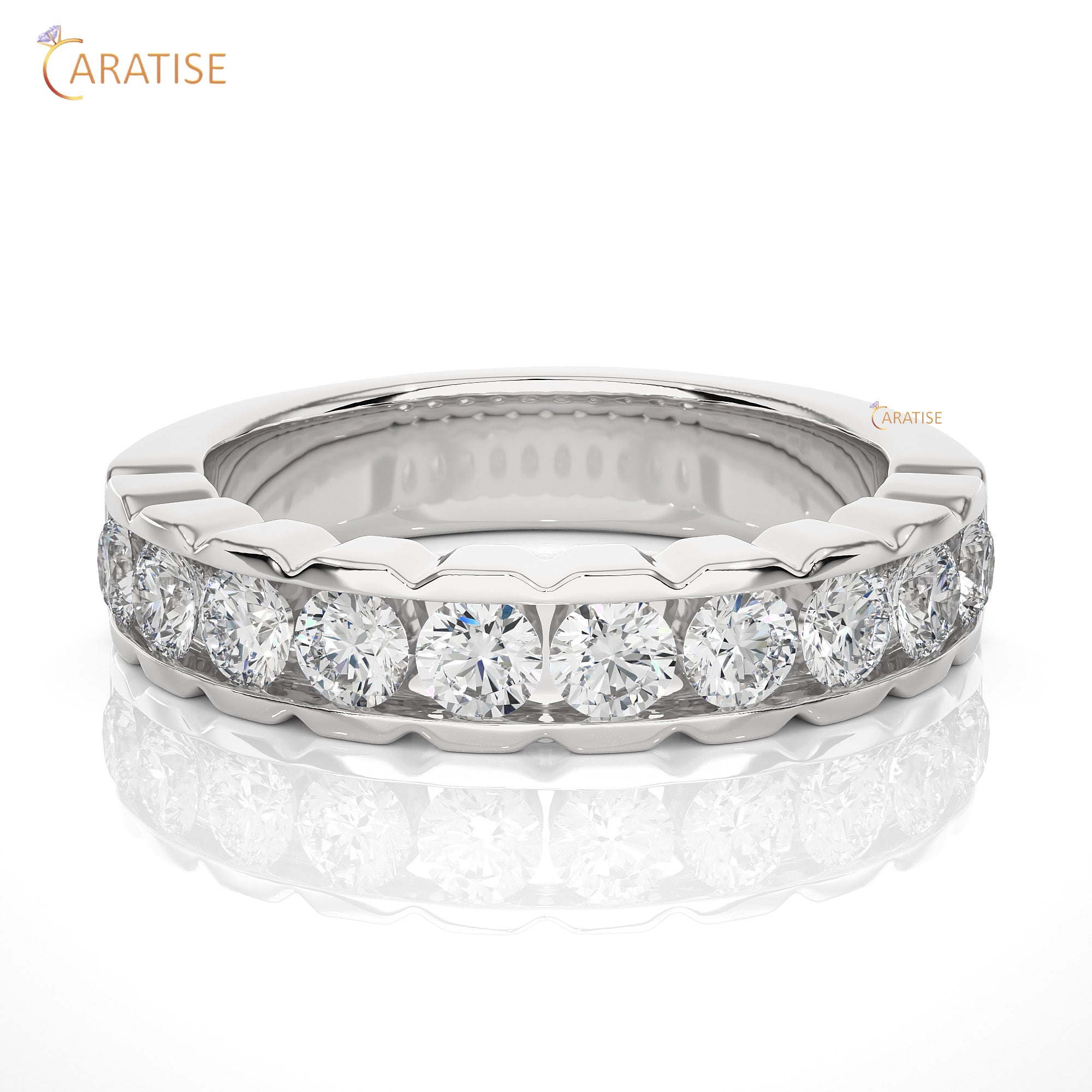 1.01 TDW Round Cut Moissanite Diamond Band Ring 925 Silver