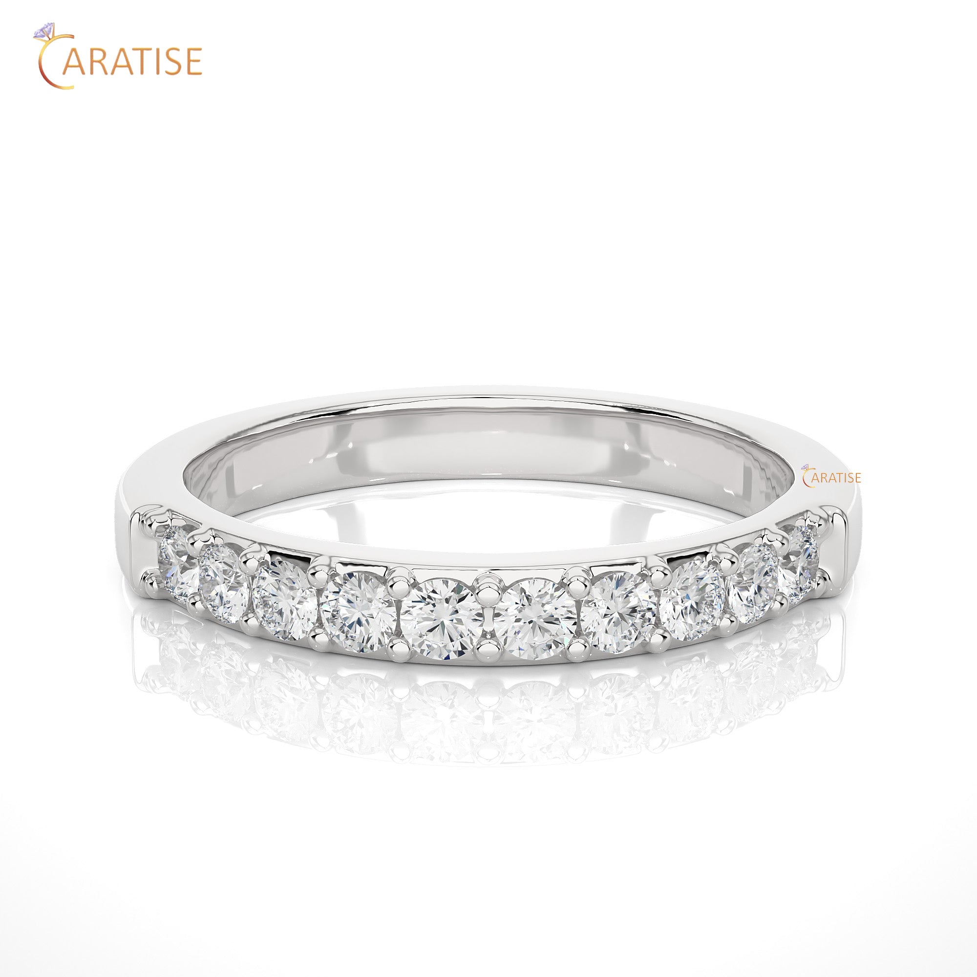 0.40 TDW Round Cut Moissanite Diamond Band Ring 925 Silver