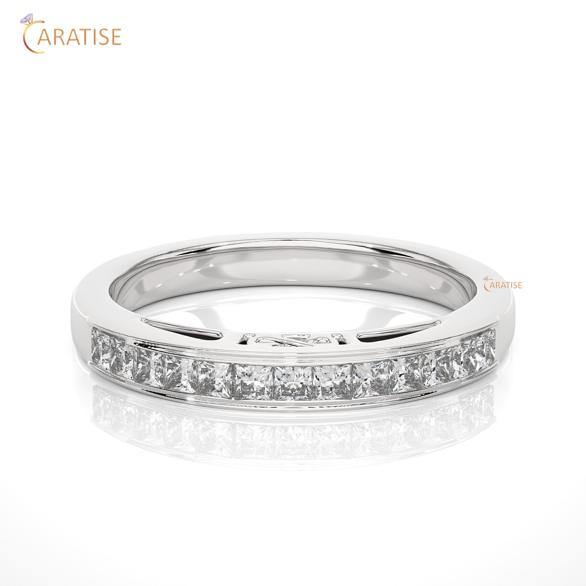 0.32 TDW Princess Cut Moissanite Diamond Band Ringn 925 Silver