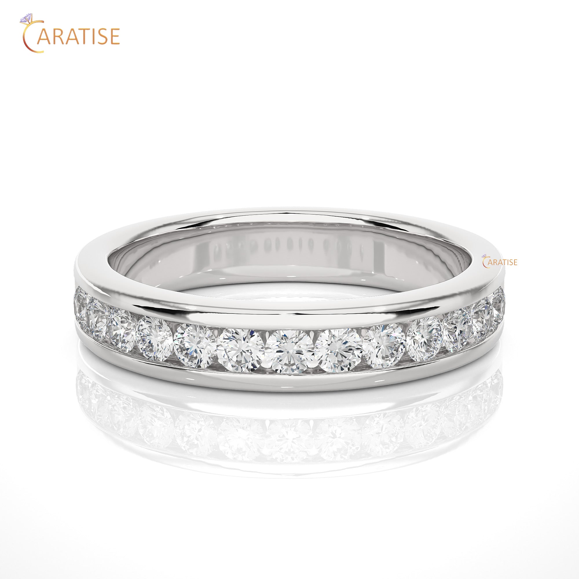 0.52 TDW Round Cut Moissanite Diamond Band Ring 925 Silver