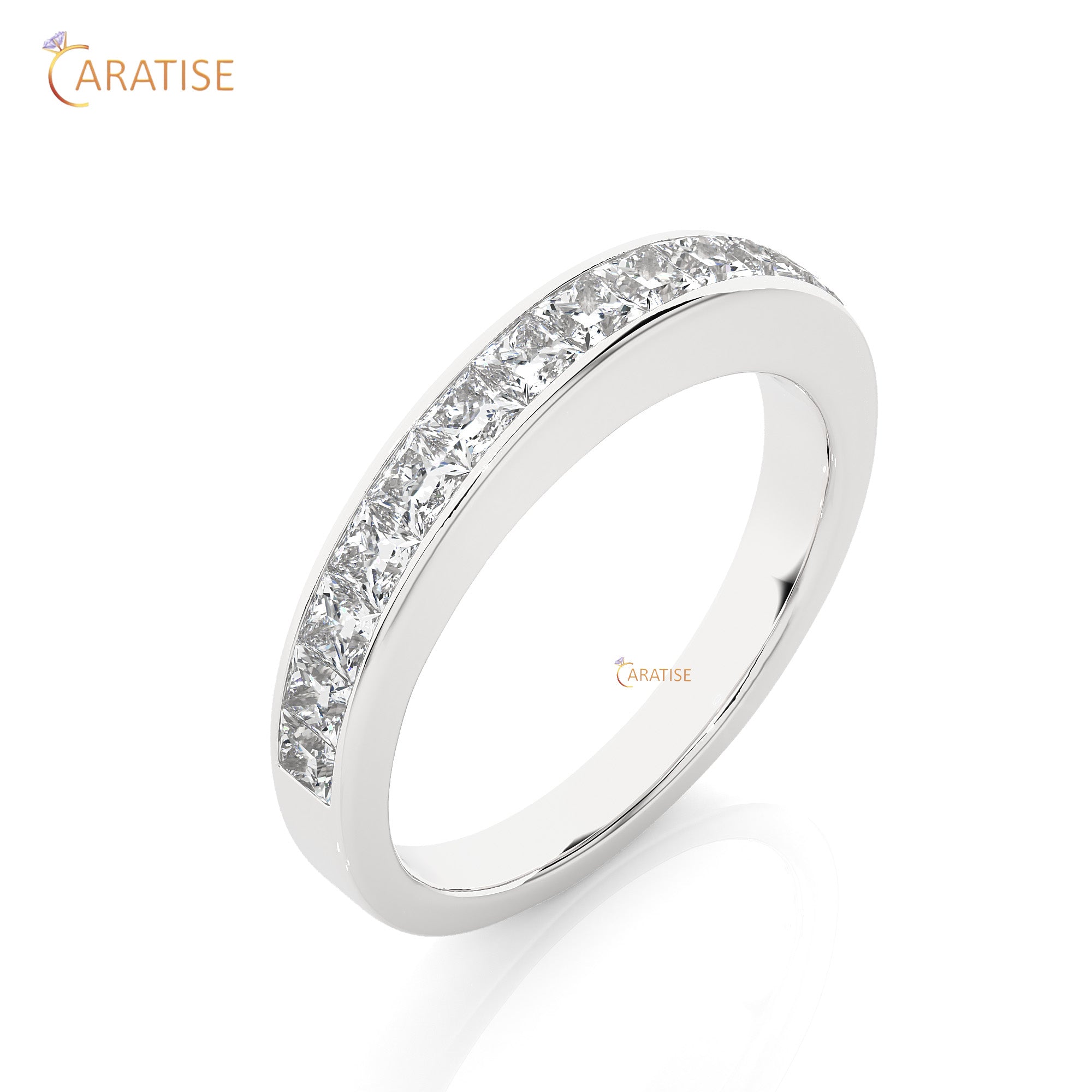 0.98 TDW Princess Cut Moissanite Diamond Band Ring 925 Silver