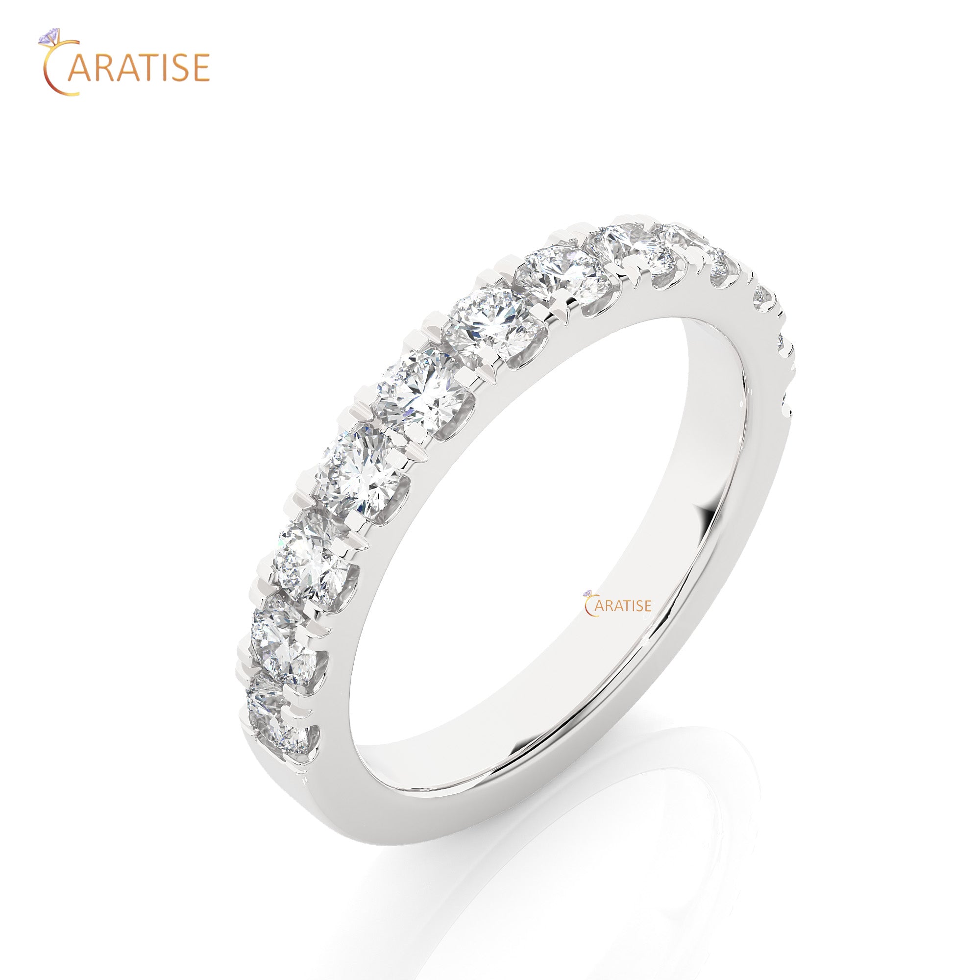 0.99 TDW Round Cut Moissanite Diamond Band Ring 925 Silver