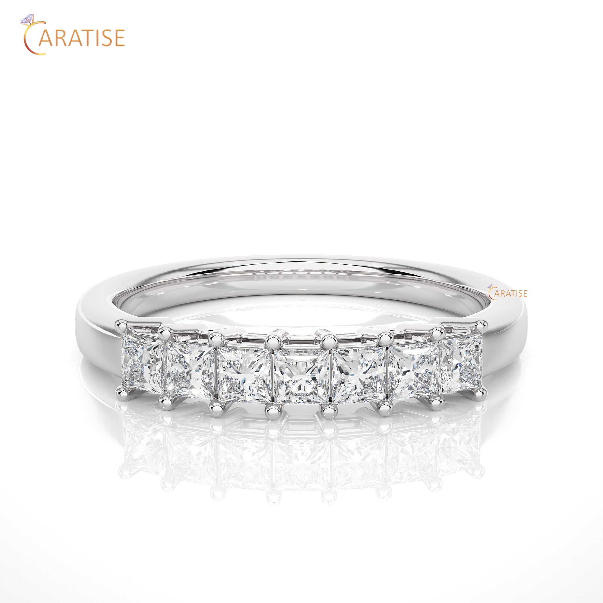 0.50 TDW Princess Cut Moissanite Diamond Band Ring 925 Silver