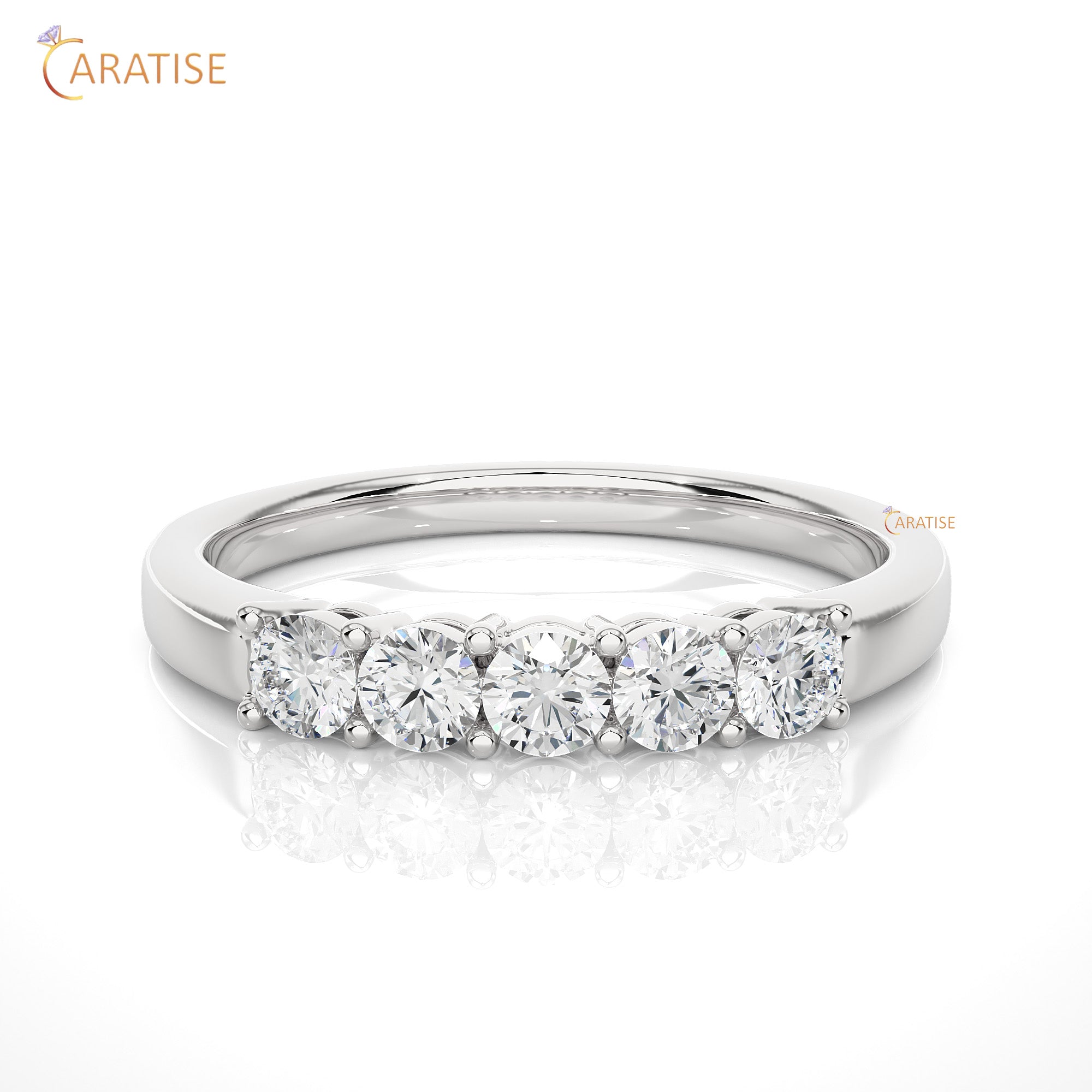 0.51 TDW Round Cut Moissanite Diamond Band Ring 925 Silver