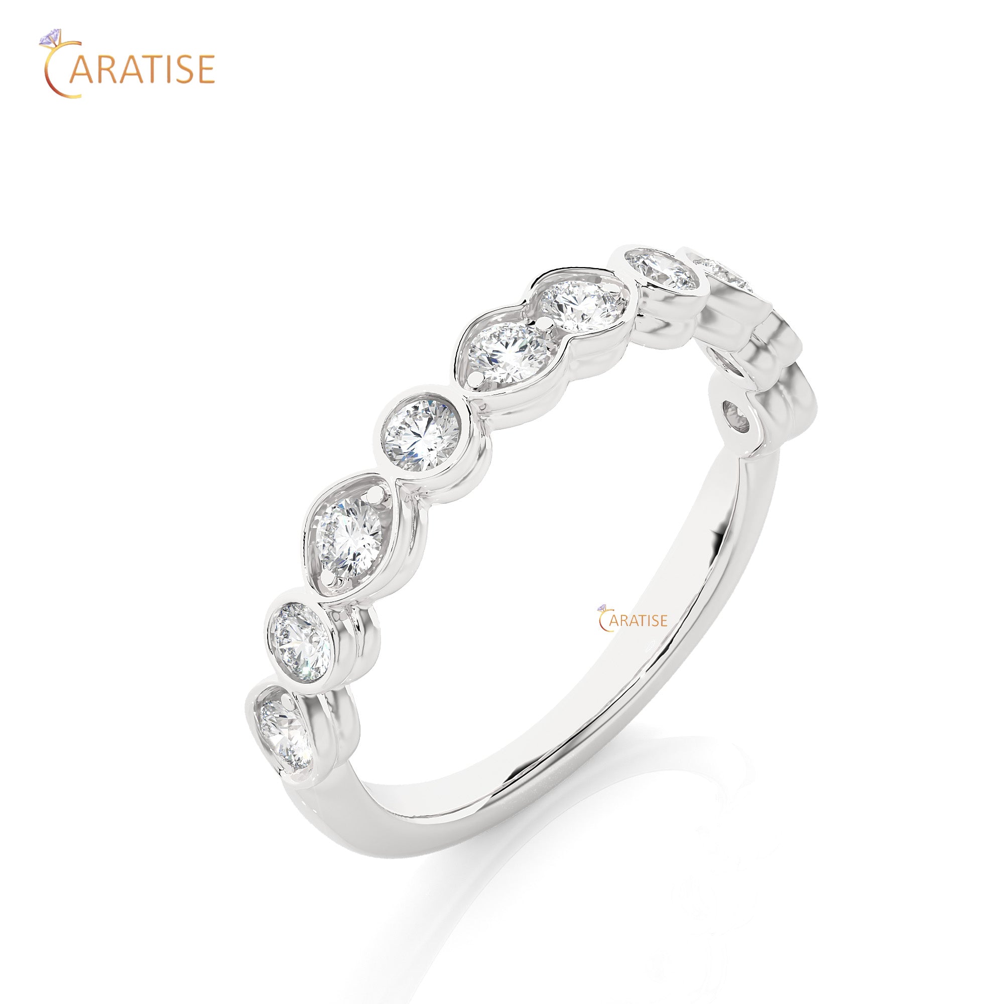 0.67 TDW Round Cut Moissanite Diamond Band Ring 925 Silver