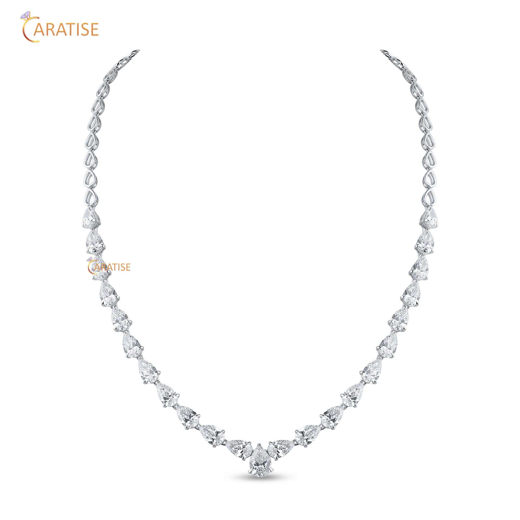 34.63 TDW Pear Cut Moissanite Diamond Charm Necklace 925 Silver