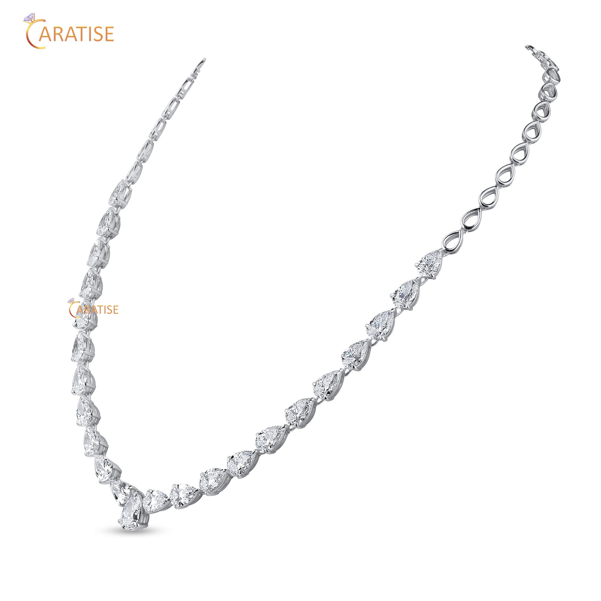 34.63 TDW Pear Cut Moissanite Diamond Charm Necklace 925 Silver