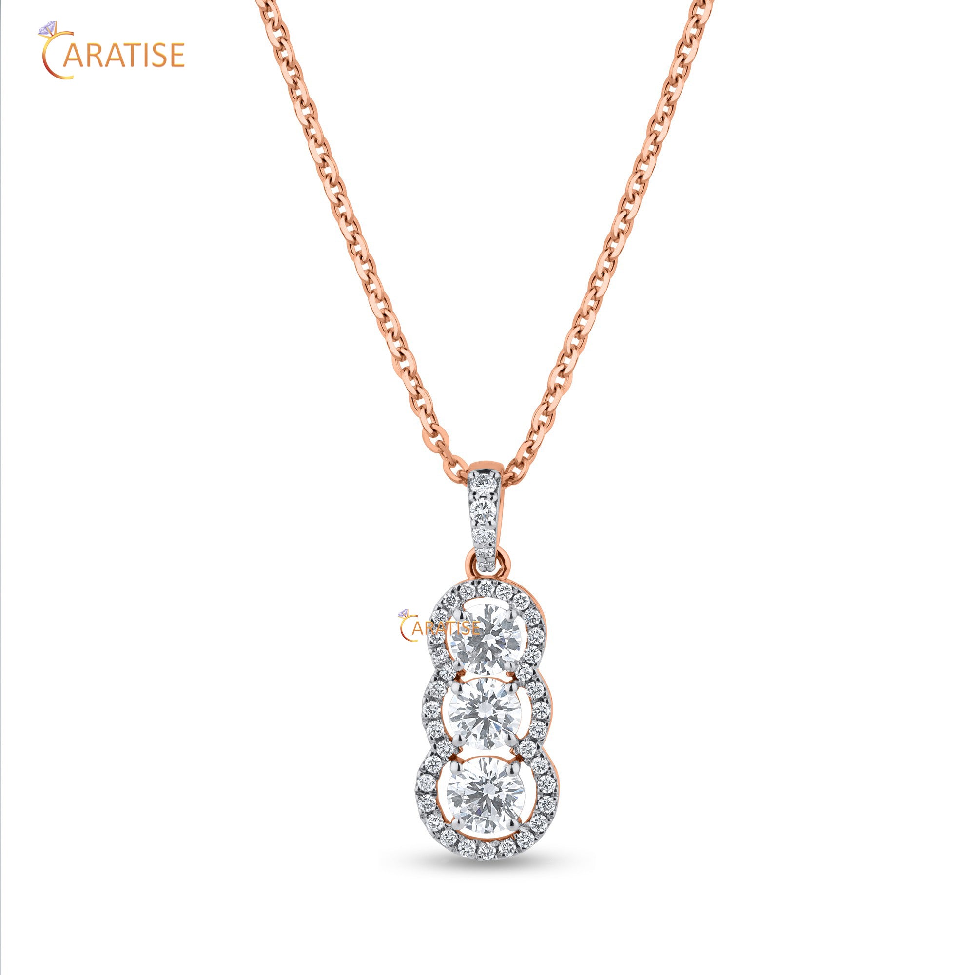 1.36 TDW Round Cut Moissanite Diamond Custom Pendant With Chain 925 Silver