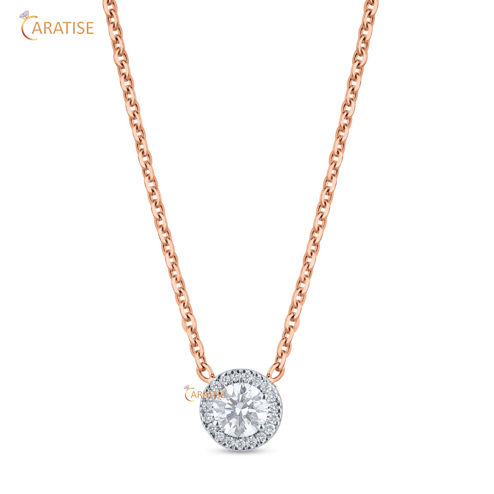 0.57 TDW Round Cut Moissanite Diamond Custom Pendant With Chain 925 Silver