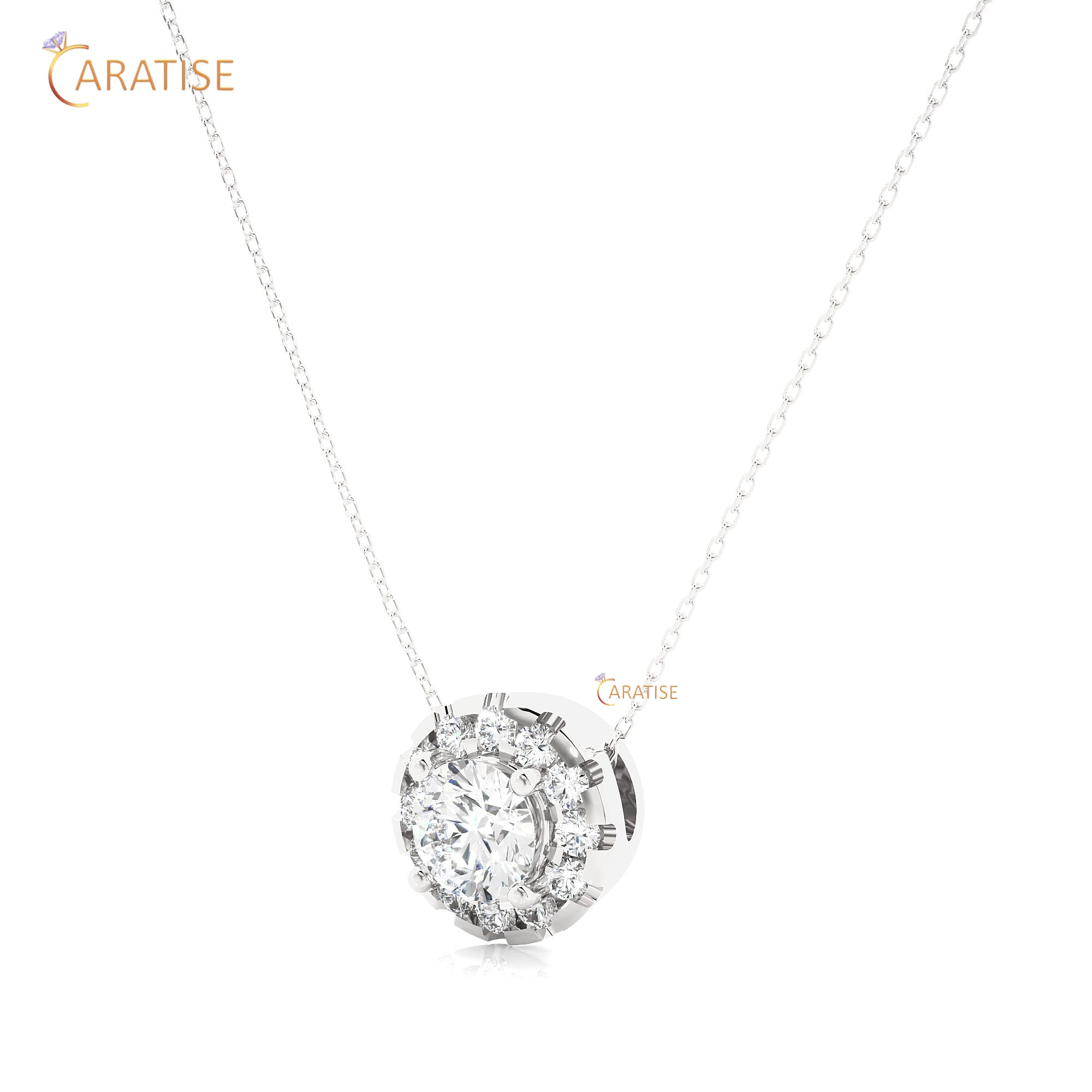 0.34 TDW Round Cut Moissanite Diamond Custom Pendant With Chain 925 Silver