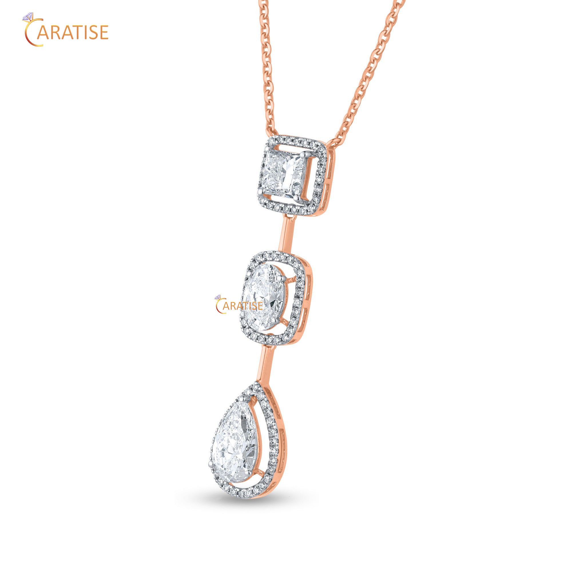 4.39 TDW Princess,Oval,Pear & Round Cut Moissanite Diamond Custom Pendant With Chain 925 Silver