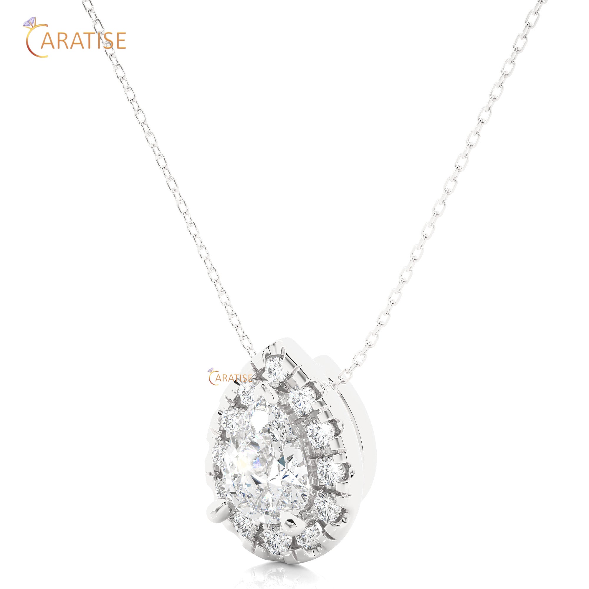 0.80 TDW Round & Pear Brilliant Cut Moissanite Diamond Custom Pendant With Chain 925 Silver