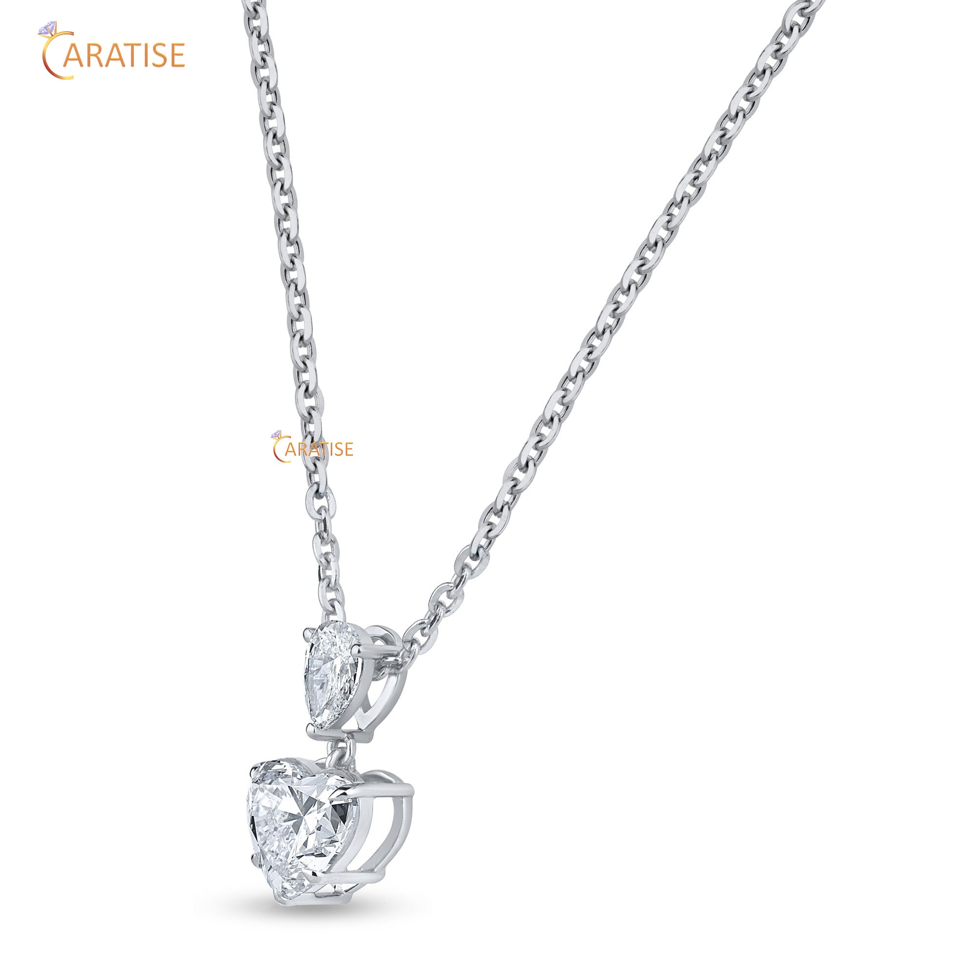 1.41 TDW Heart & Pear Cut Moissanite Diamond Custom Pendant With Chain 925 Silver