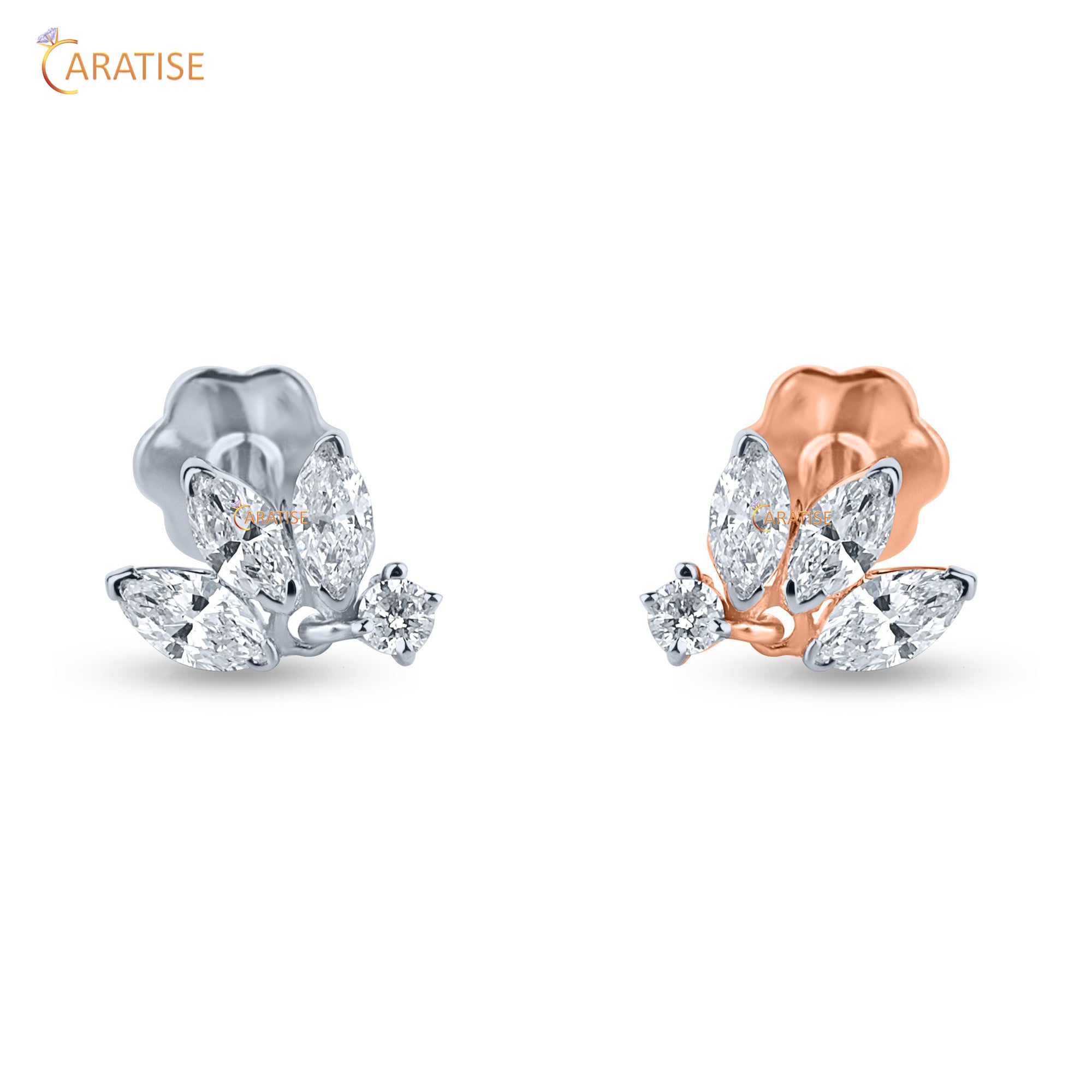 0.16 TDW Marquise & Round Cut Moissanite Diamond Earring 925 Silver