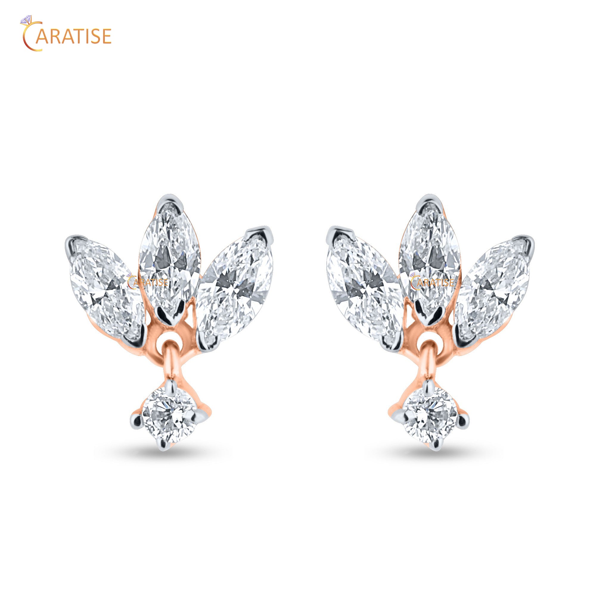 0.16 TDW Marquise & Round Cut Moissanite Diamond Earring 925 Silver