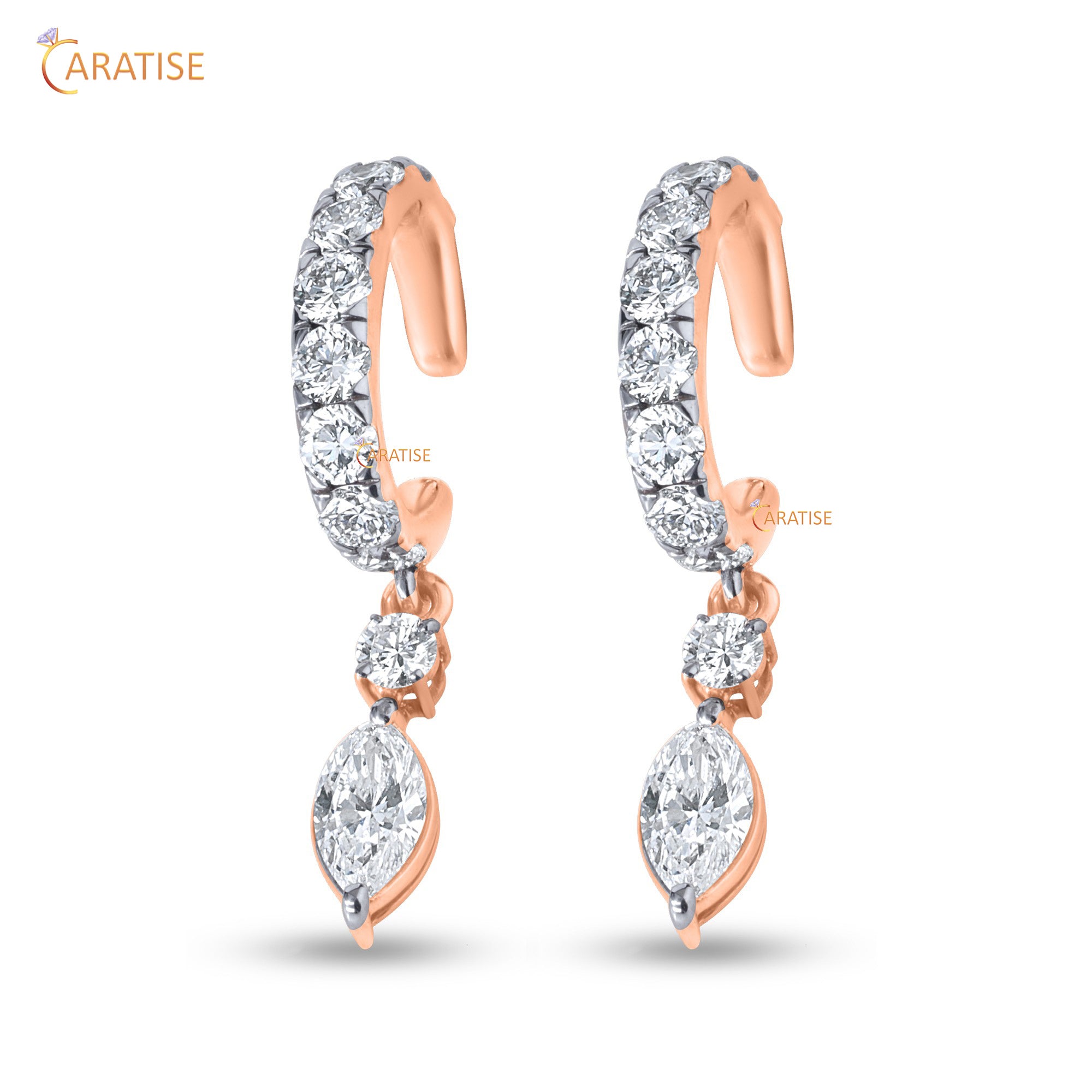 1.09 TDW Marquise , Pear and Round Cut Moissanite Diamond Earring 925 Silver