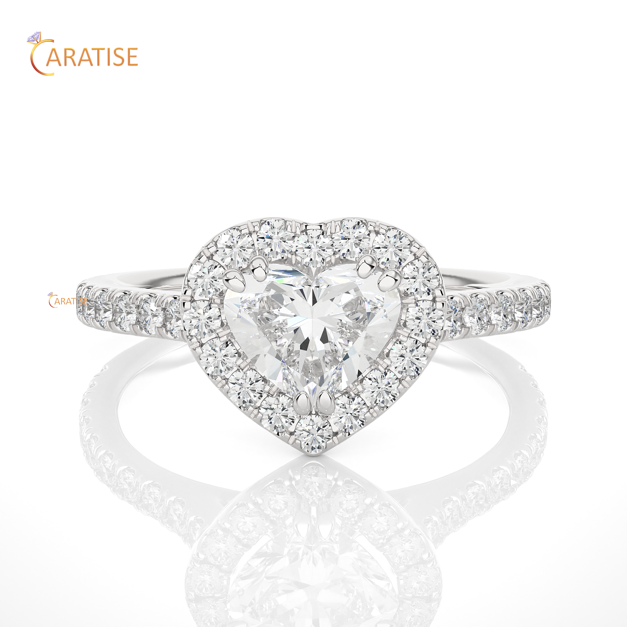 1.33 TDW Round & Heart Cut Halo Moissanite Diamond Ring 925 Silver