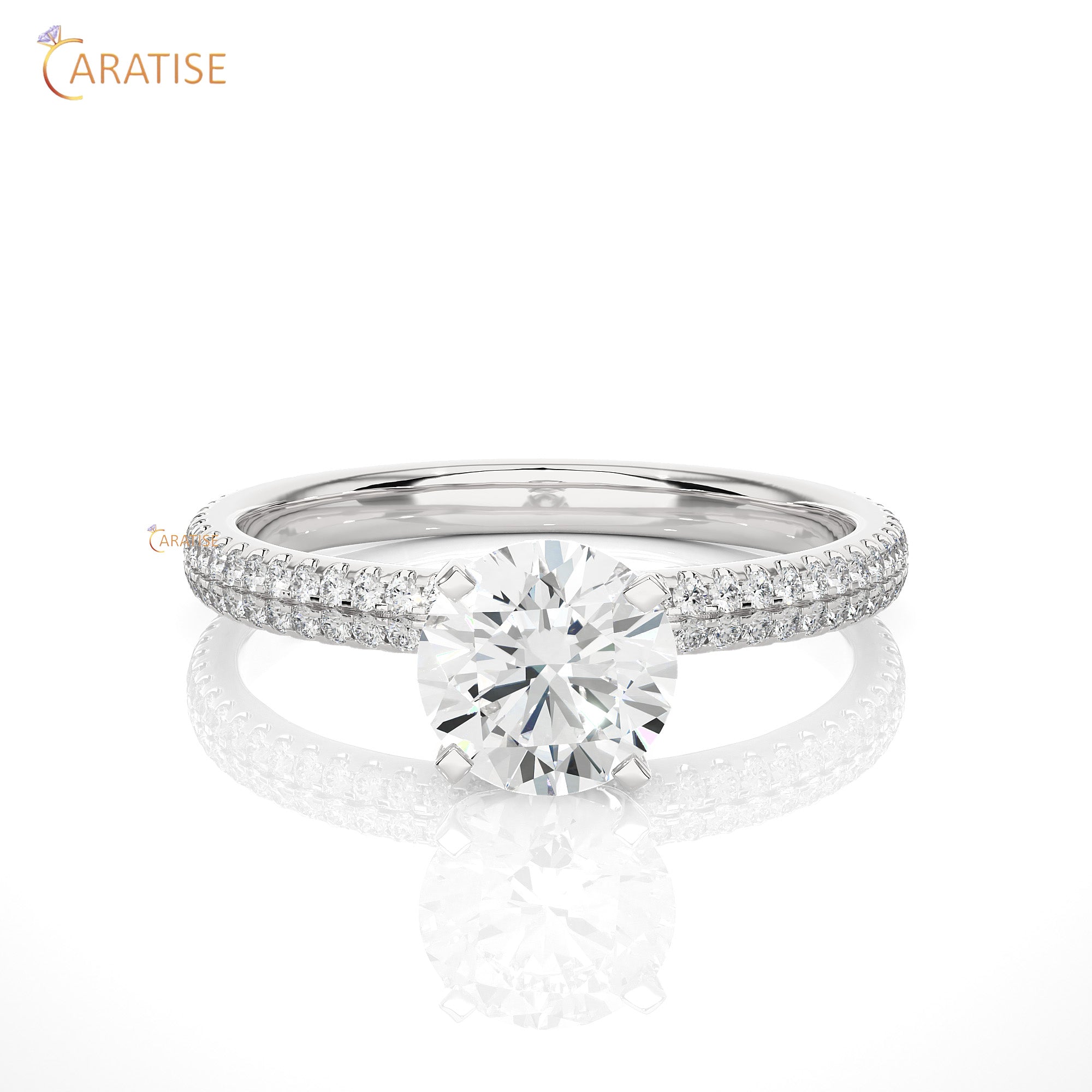 1.14 TDW Round Cut Engagement Moissanite Diamond Ring 925 Silver