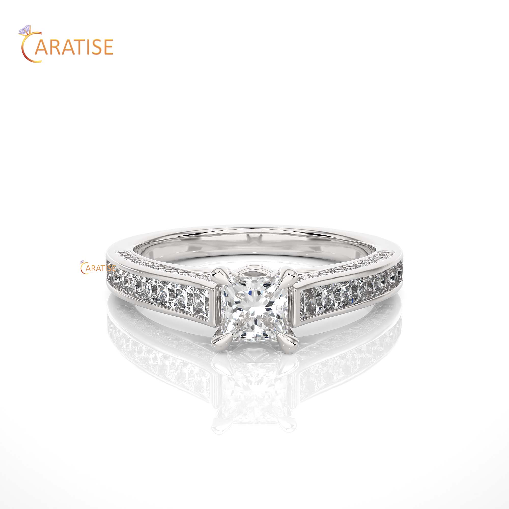 1.28 TDW Princess & Round Cut Engagement Moissanite Diamond Ring 925 Silver