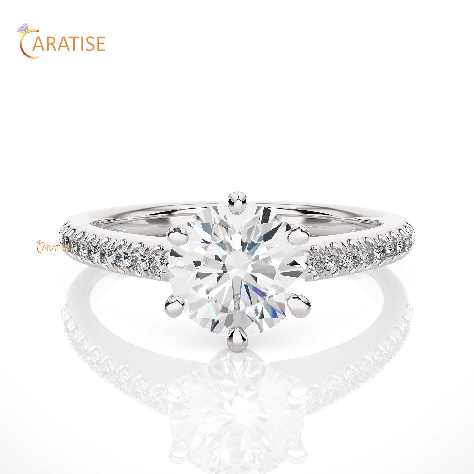 1.47 TDW Round Cut Engagement Moissanite Diamond Ring 925 Silver