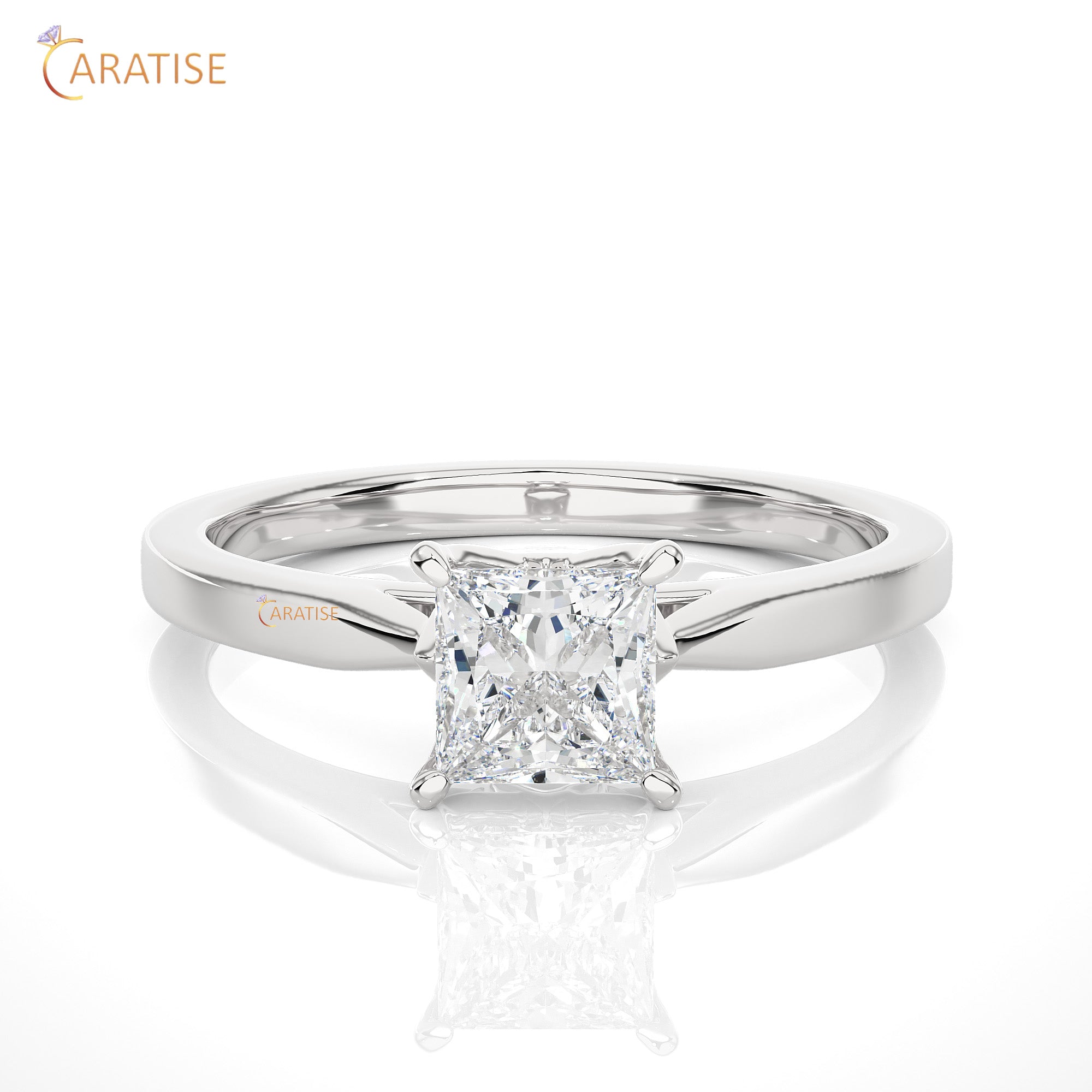 0.57 TDW Princess Cut Moissanite Diamond Solitaire Ring 925 Silver