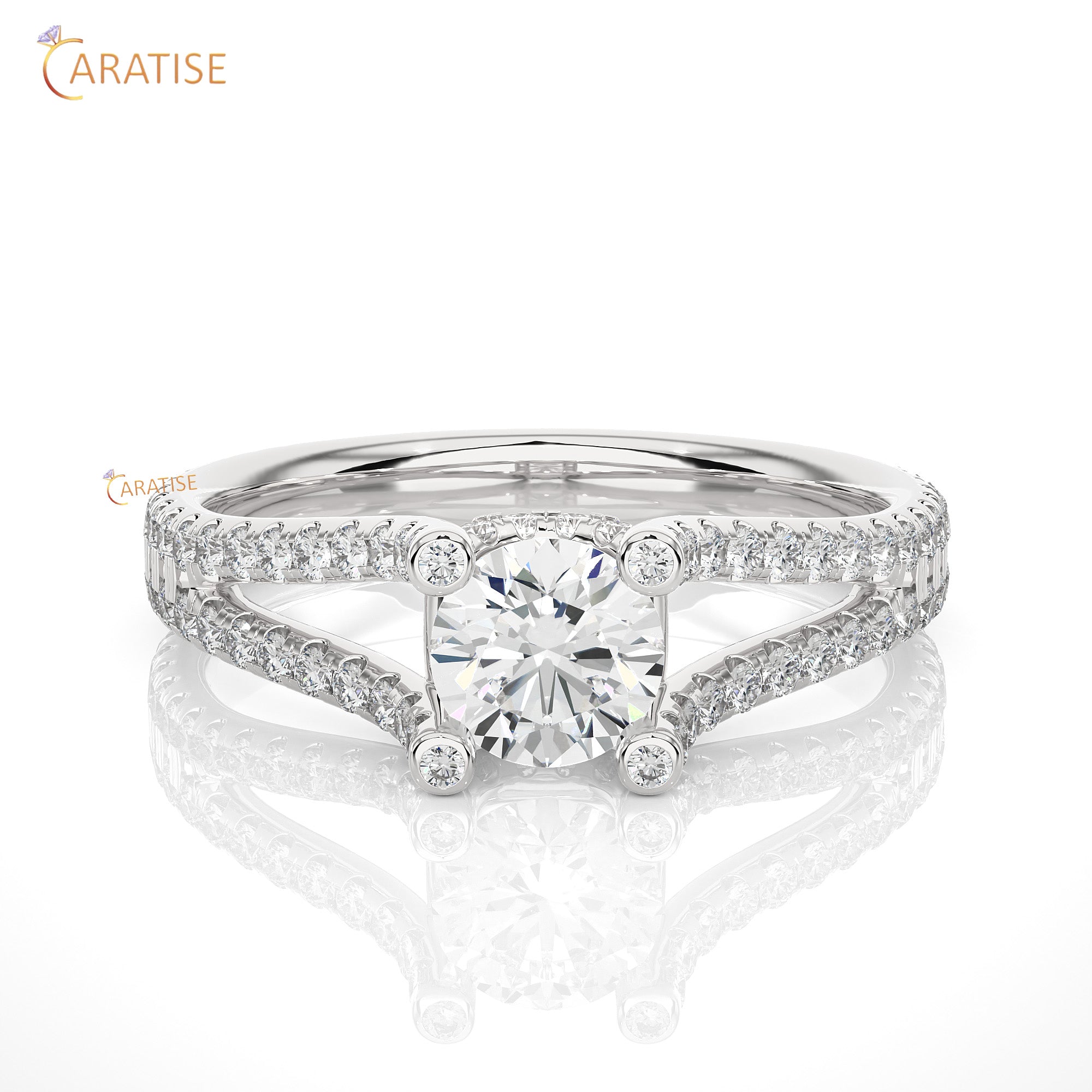 1.08 TDW Round Cut Engagement Moissanite Diamond Ring 925 Silver