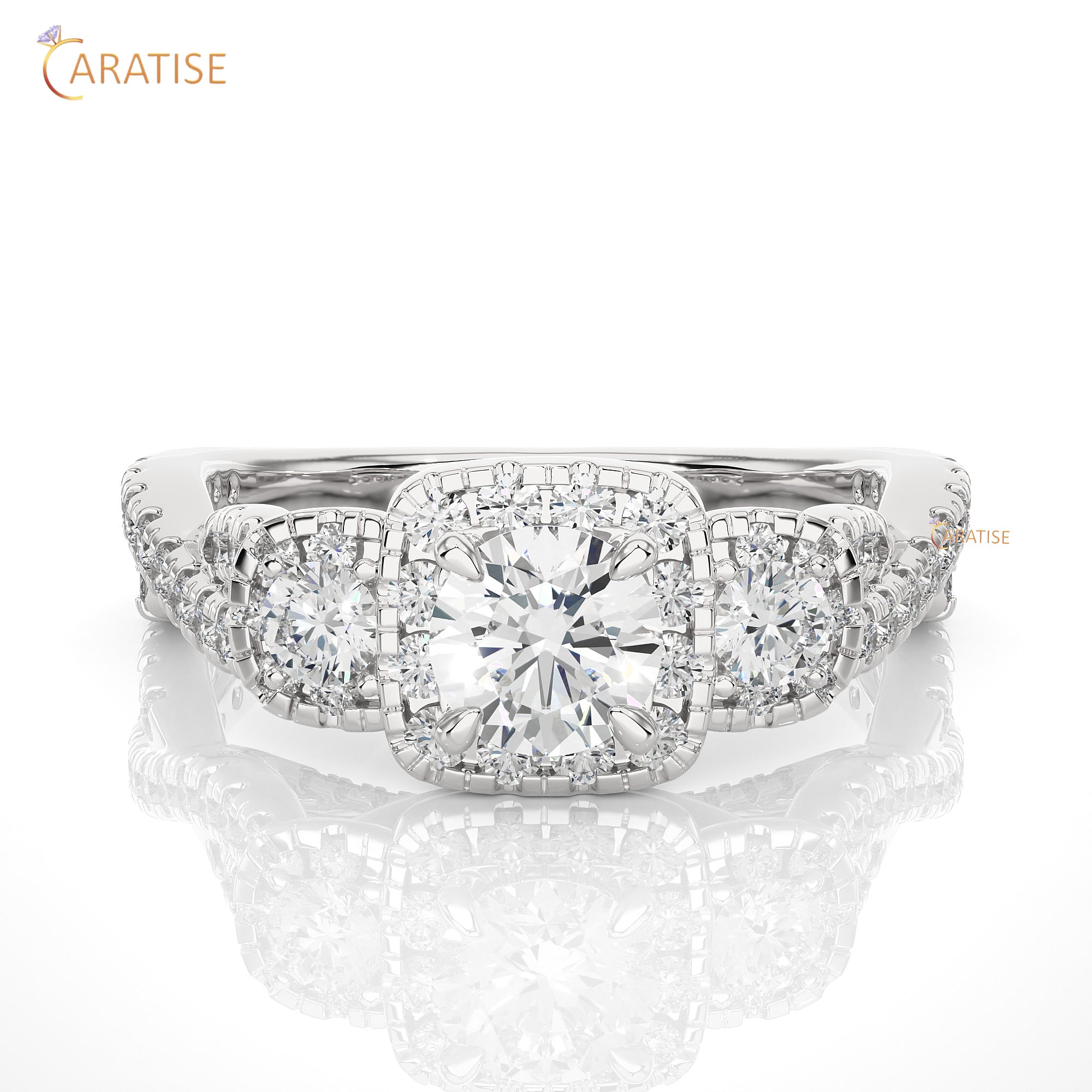 1.35 TDW Round Cut Halo Moissanite Diamond Ring 925 Silver