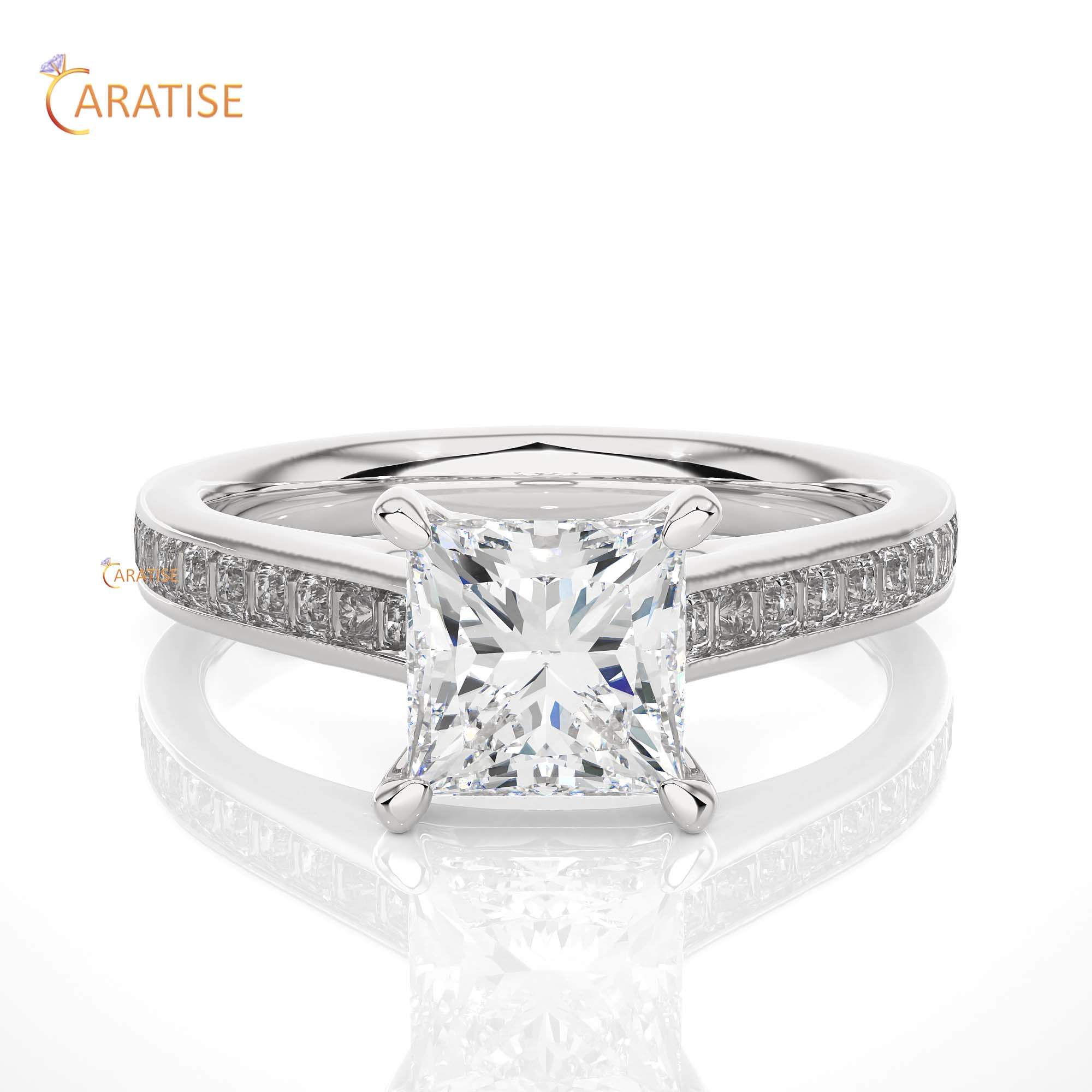 1.95 TDW Princess Cut Engagement Moissanite Diamond Ring 925 Silver