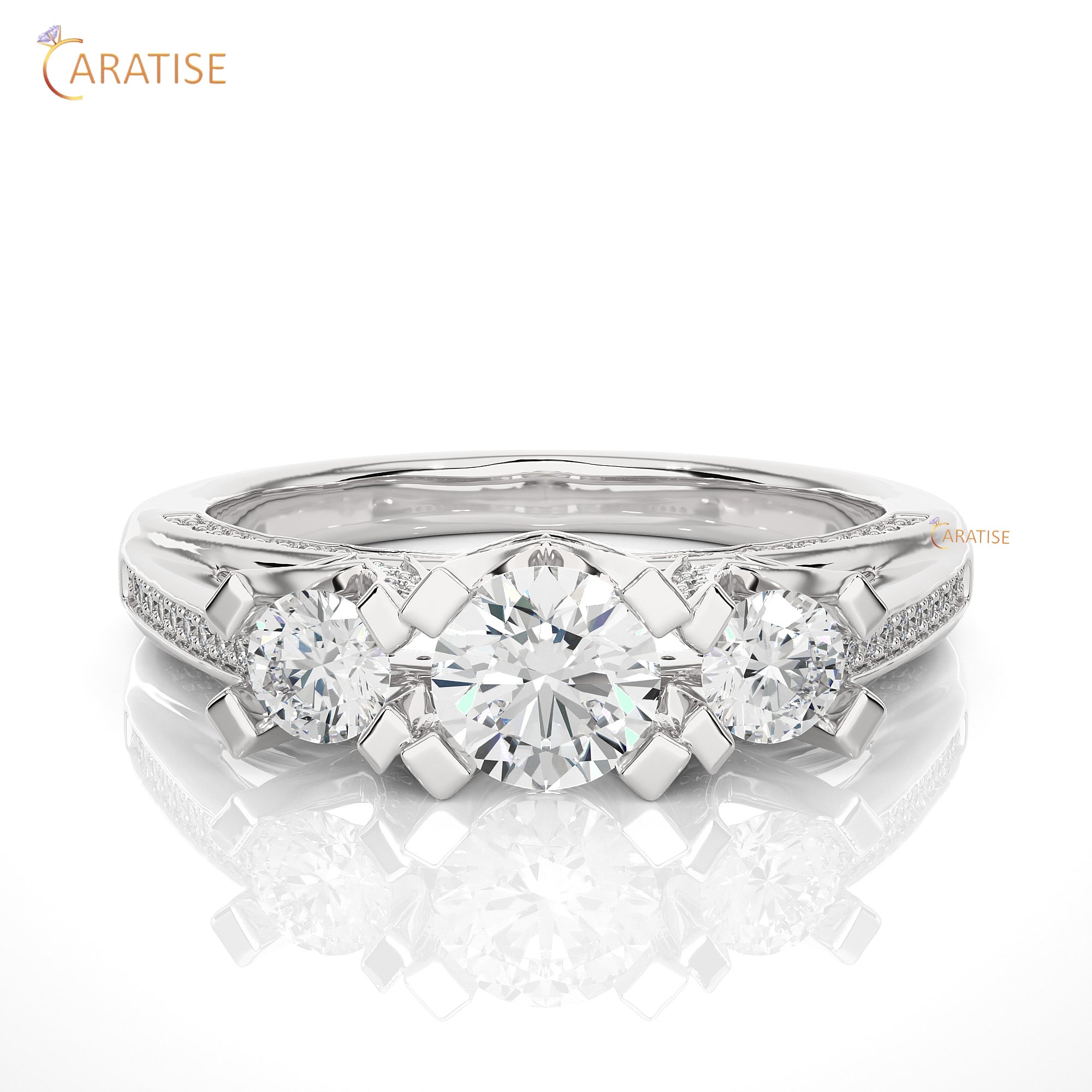 1.20 TDW Round Cut Engagement Moissanite Diamond Ring 925 Silver