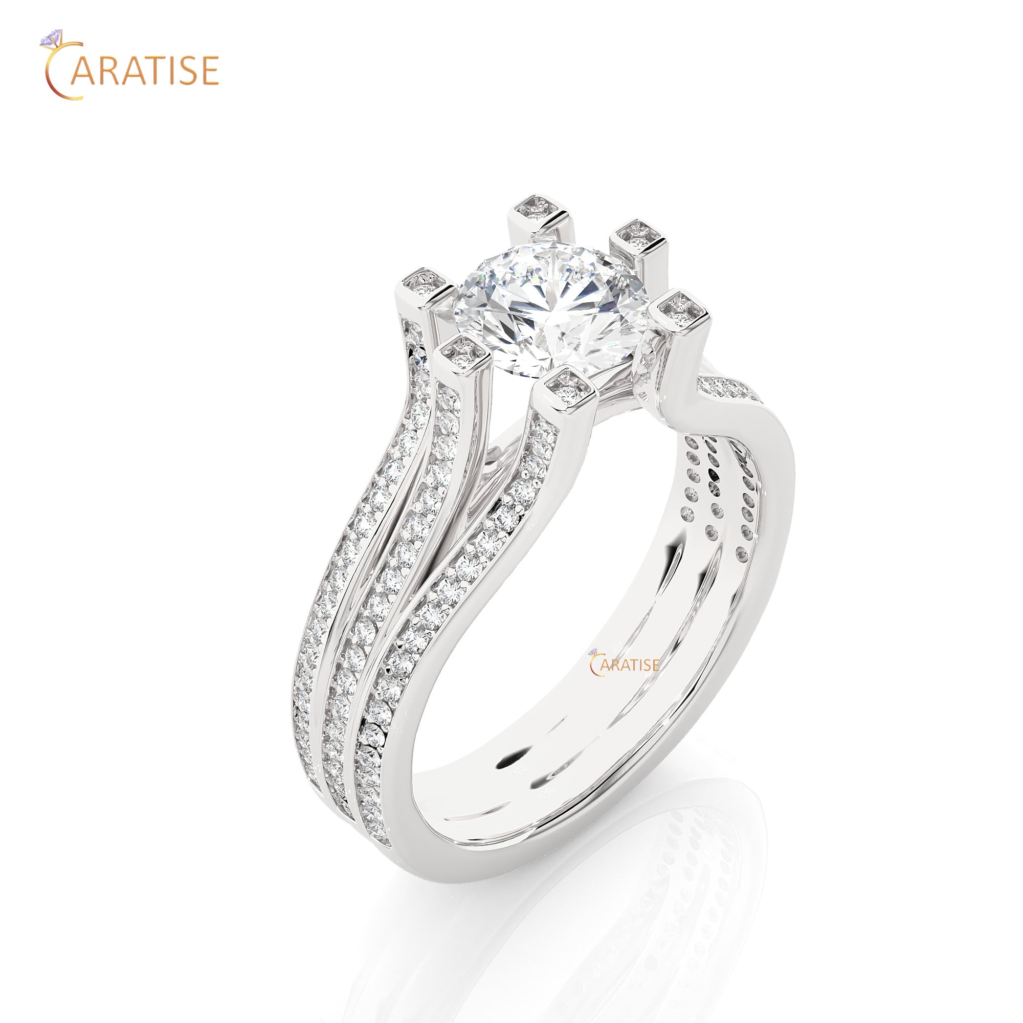 1.48 TDW Round Cut Moissanite Diamond Halo Ring 925 Silver