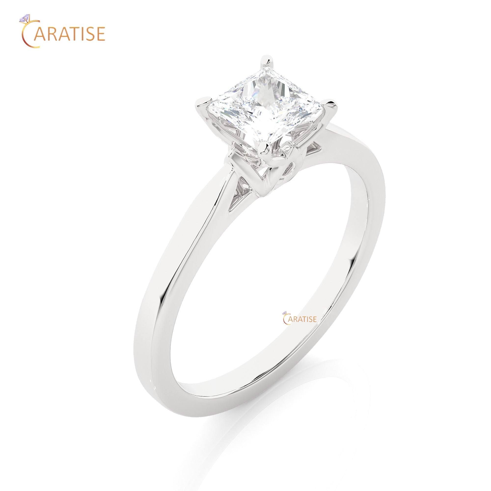 0.57 TDW Princess Cut Moissanite Diamond Solitaire Ring 925 Silver