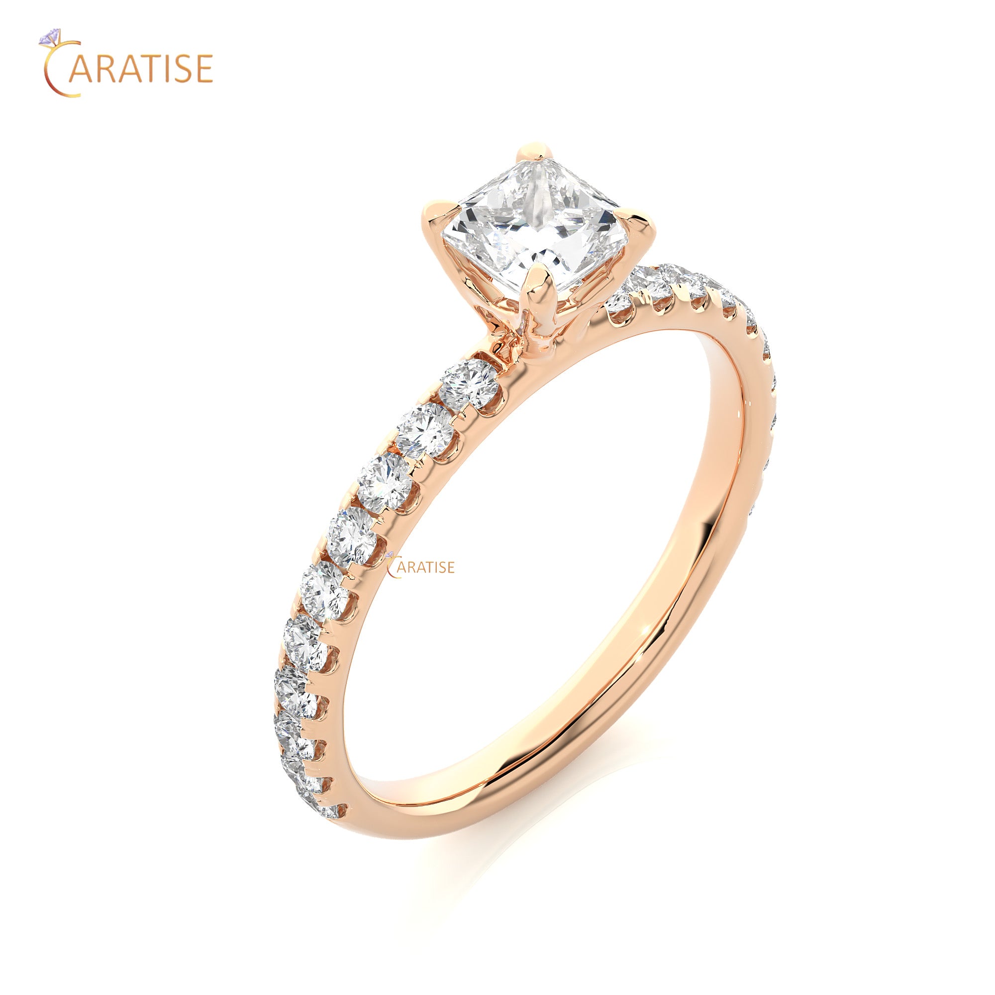 1.01 TDW Round & Princess Cut Engagement Moissanite Diamond Ring 925 Silver