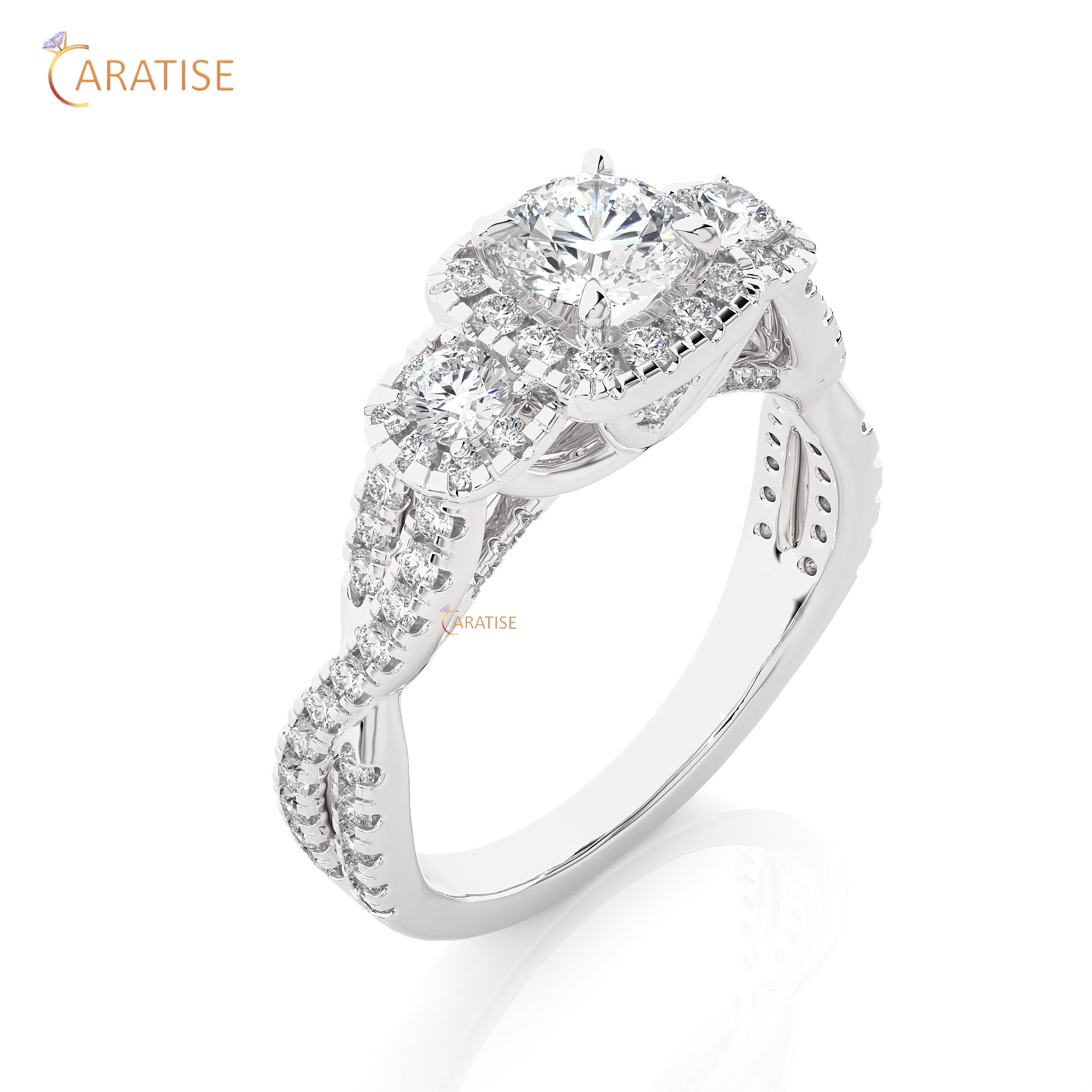 1.35 TDW Round Cut Halo Moissanite Diamond Ring 925 Silver