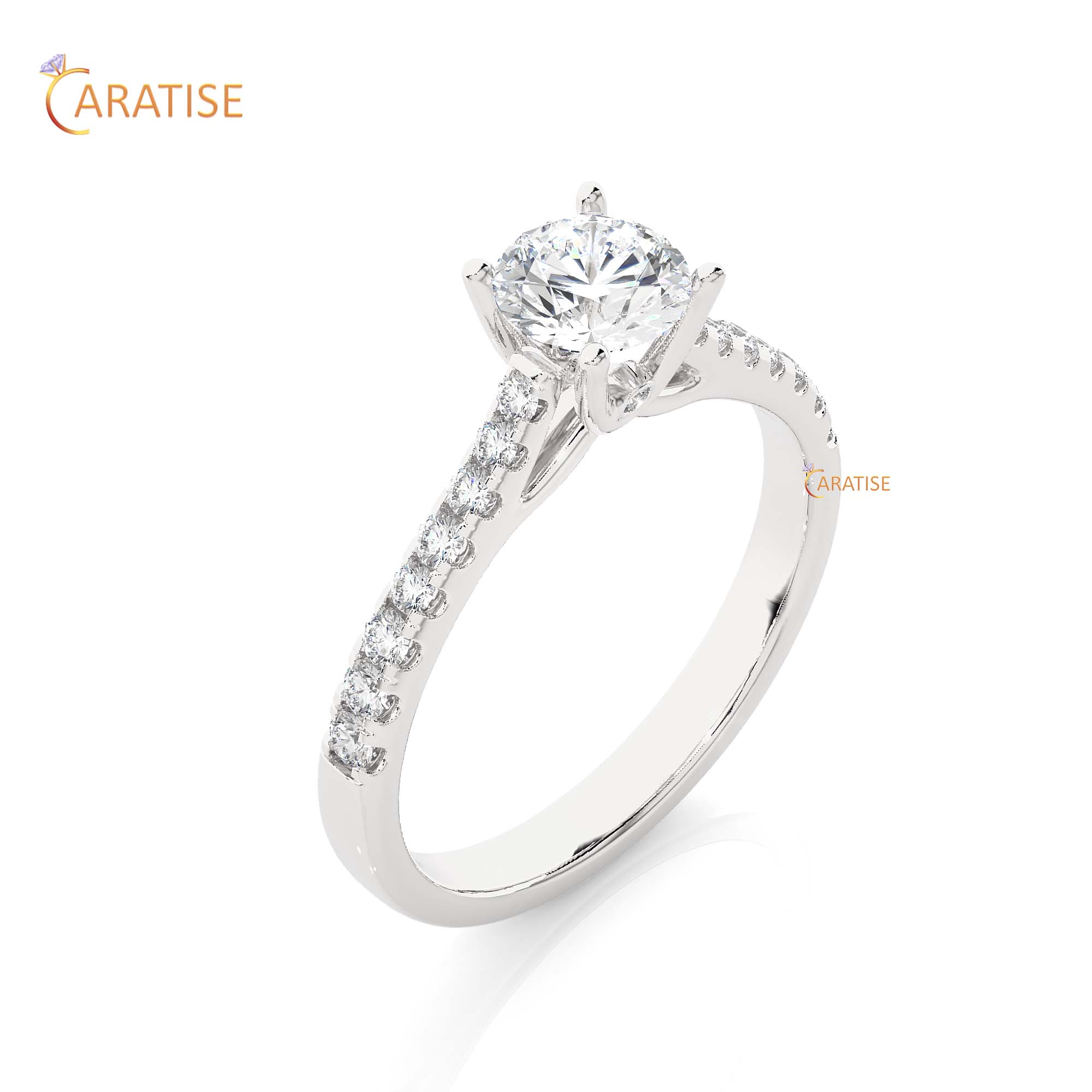 0.85 TDW Round Cut Engagement Moissanite Diamond Ring 925 Silver