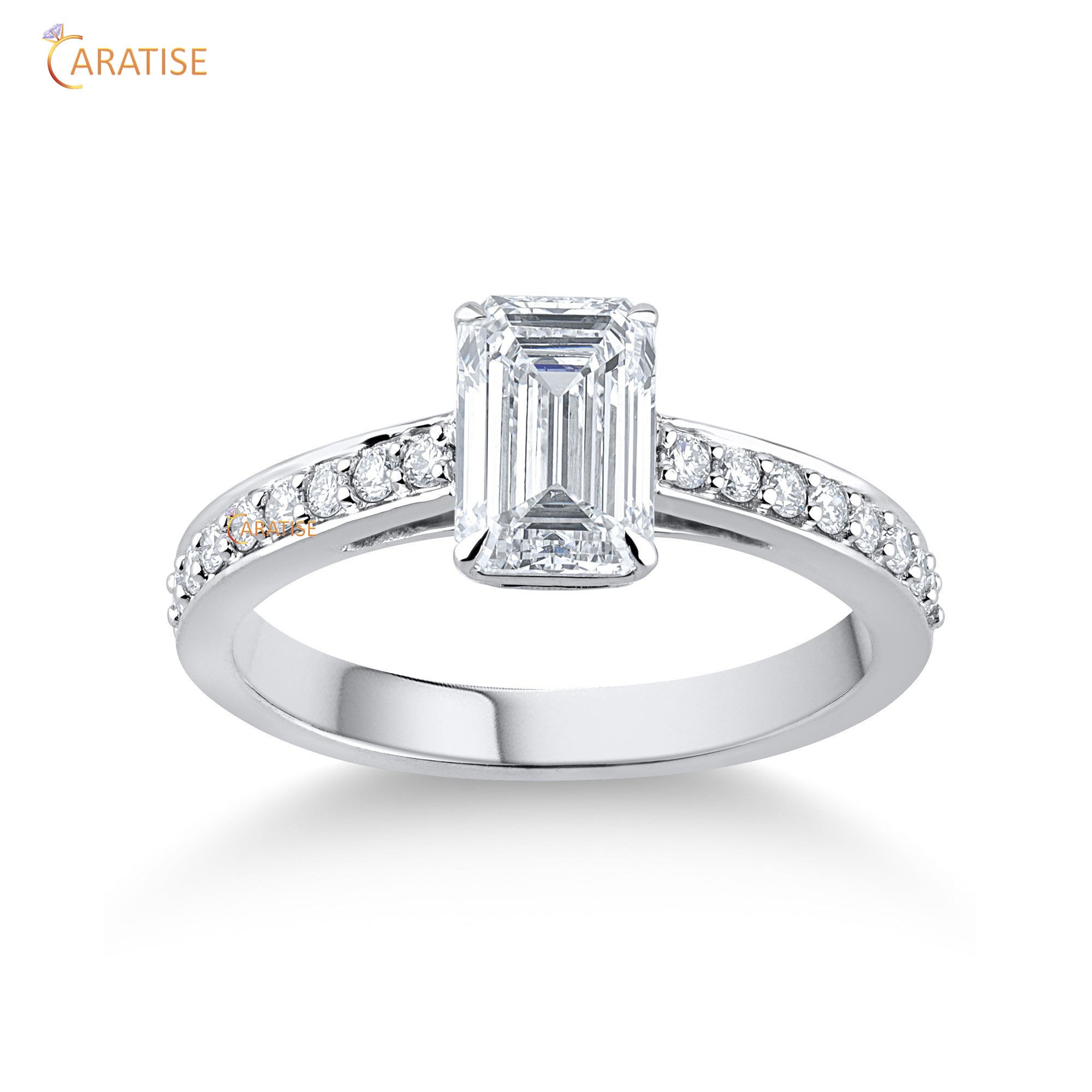 1.39 TDW Emerald & Round Cut Mossiante Diamond Engagement Ring 925 Silver