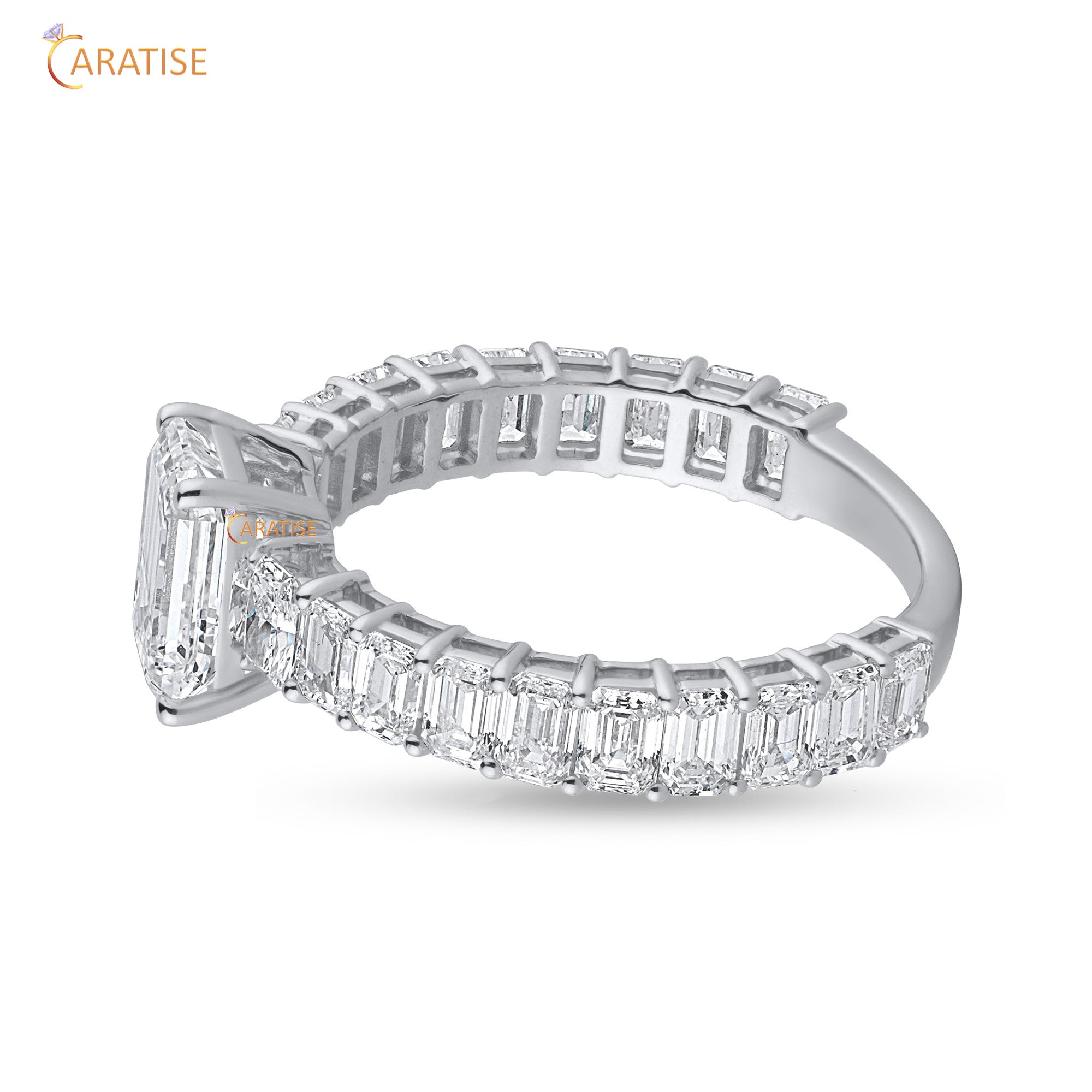 3.71 TDW Radiant & Emerald Cut Moissanite Diamond Engagement Ring 925 Silver