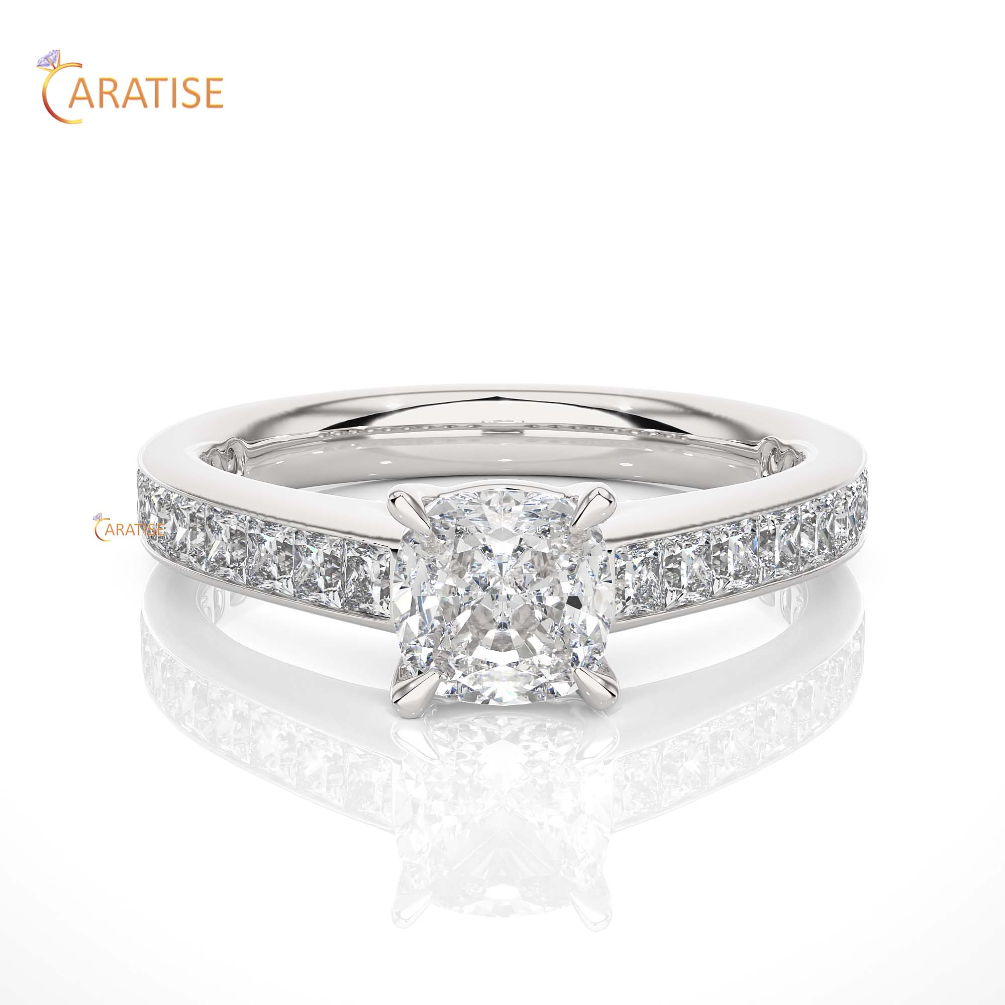 2.12 TDW Princess & Cushion Cut Engagement Moissanite Diamond Ring 925 Silver