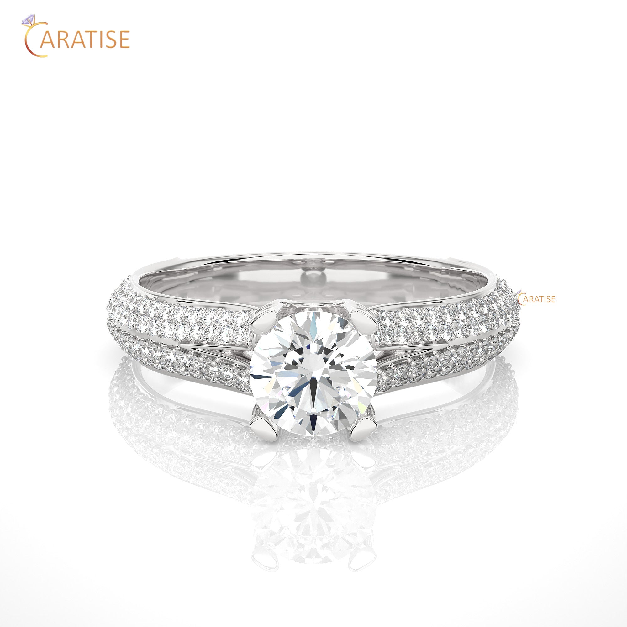 1.13 TDW Round Cut Engagement Moissanite Diamond Ring 925 Silver