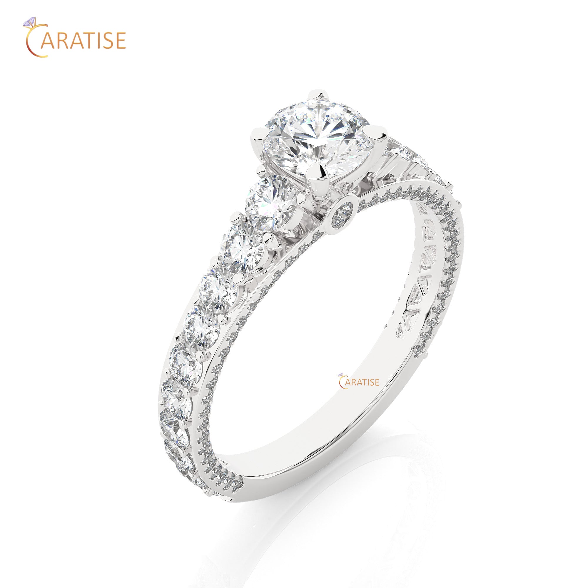 1.79 TDW Round Cut Moissanite Diamond Engagement Ring 925 Silver