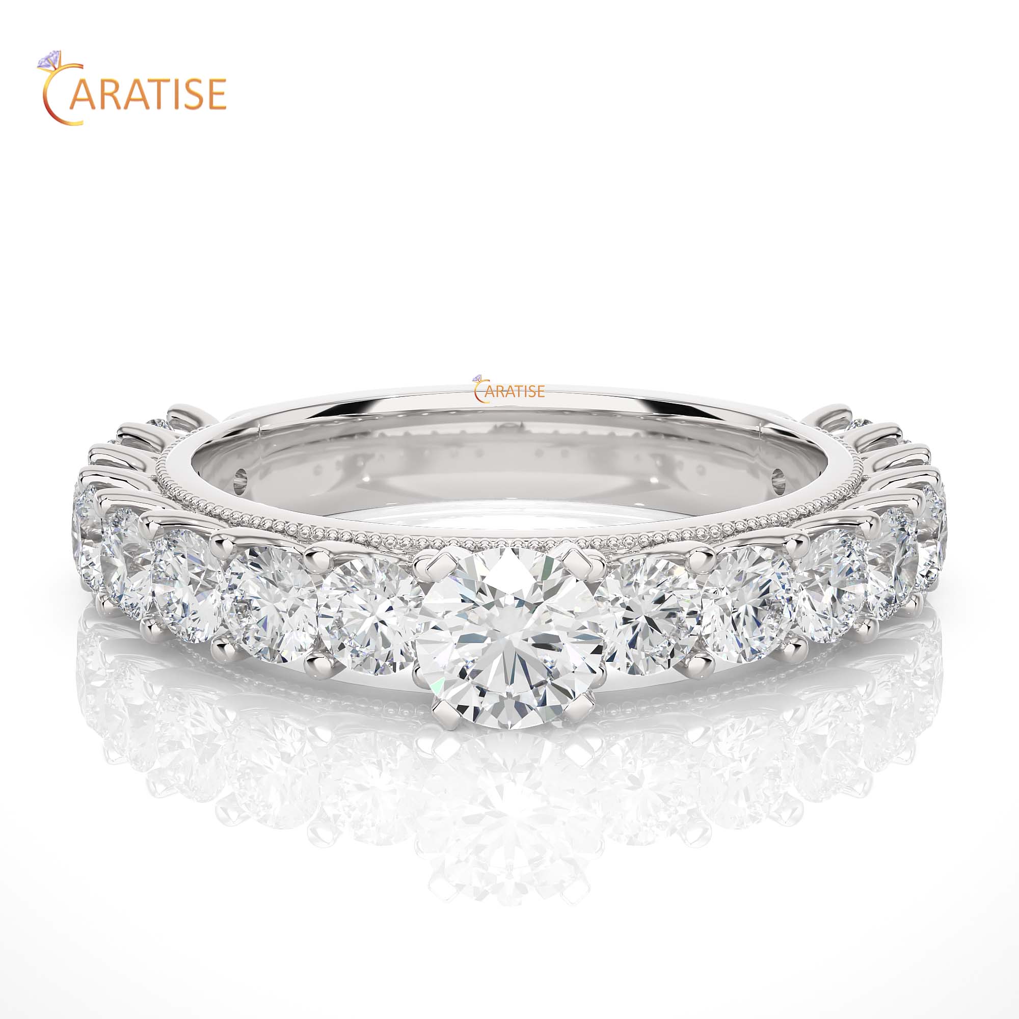 2.53 TDW Round Cut Engagement Moissanite Diamond Ring 925 Silver