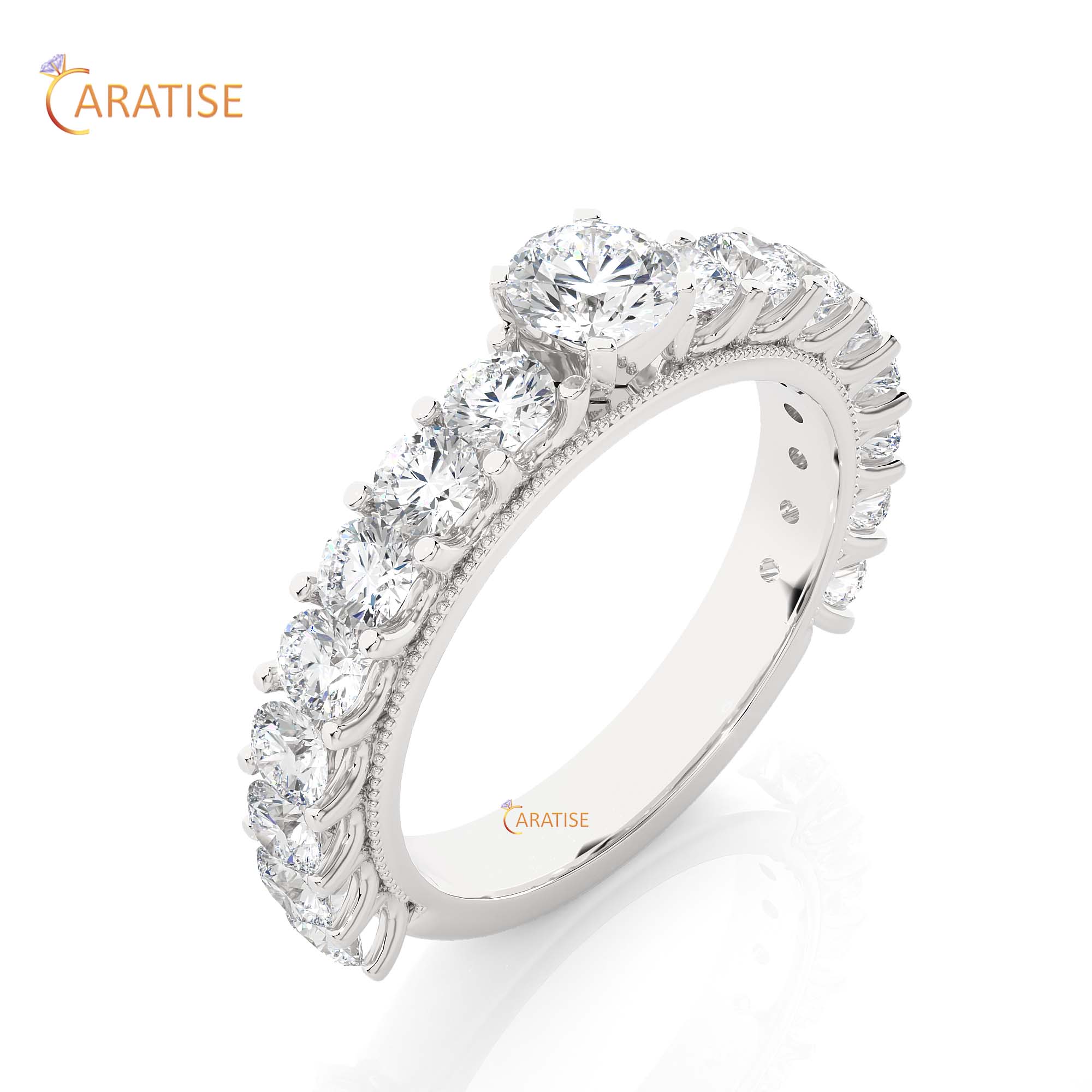 2.53 TDW Round Cut Engagement Moissanite Diamond Ring 925 Silver