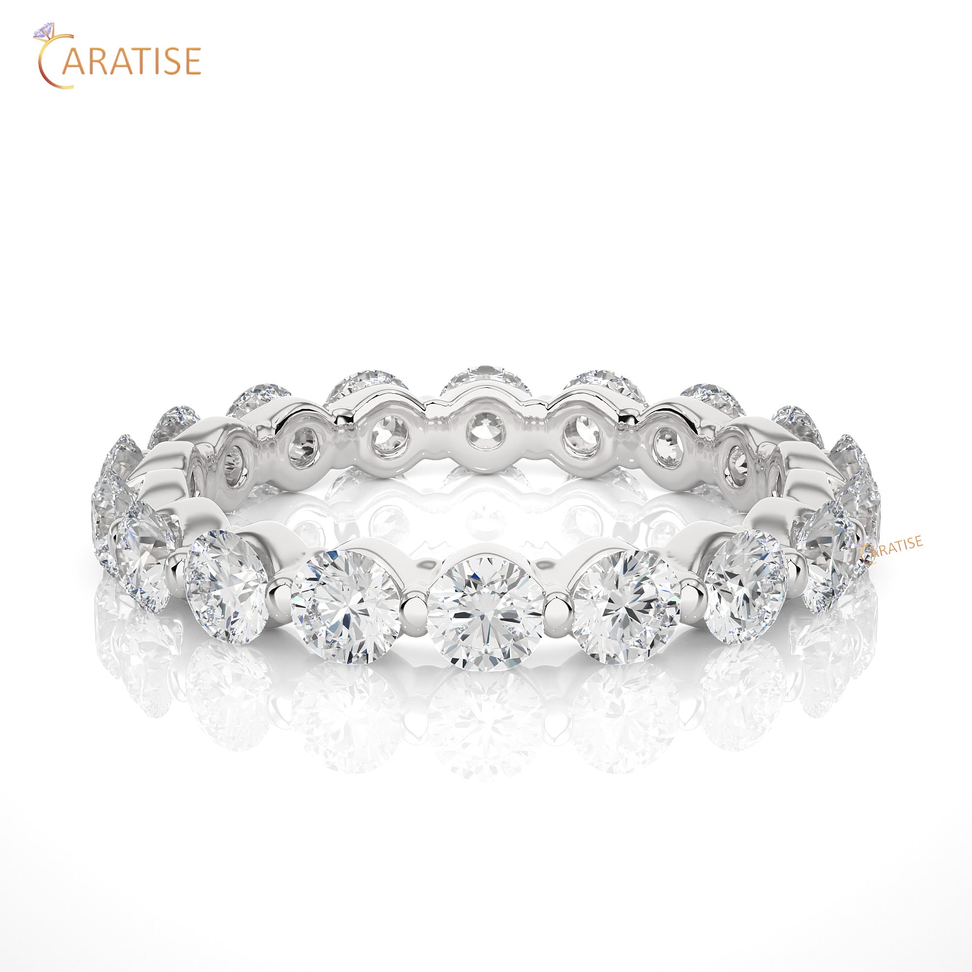 2.01 TDW Round Cut Moissanite Diamond Full Eternity Band 925 Silver