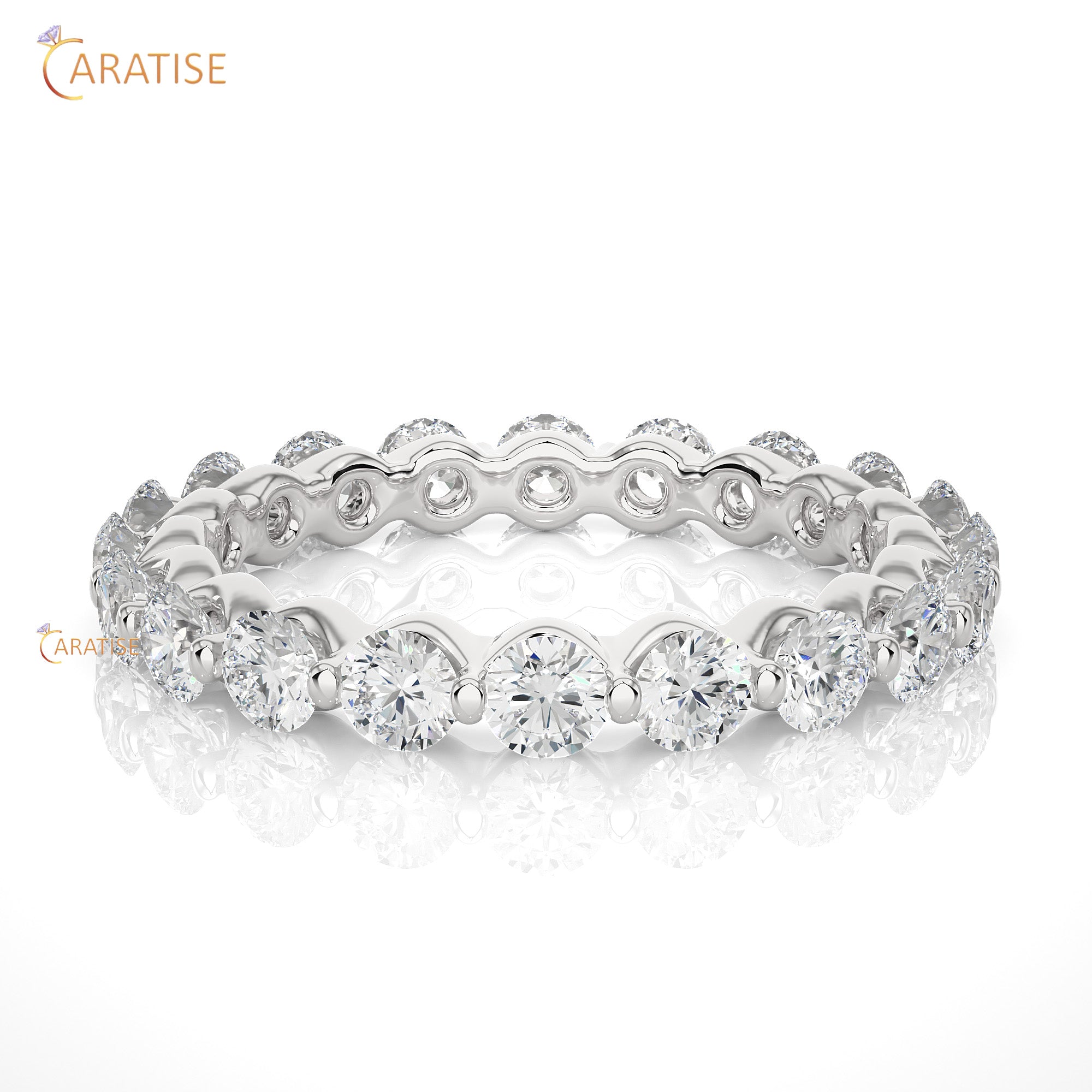 2.03 TDW Round Cut Moissanite Diamond Full Eternity Band 925 Silver