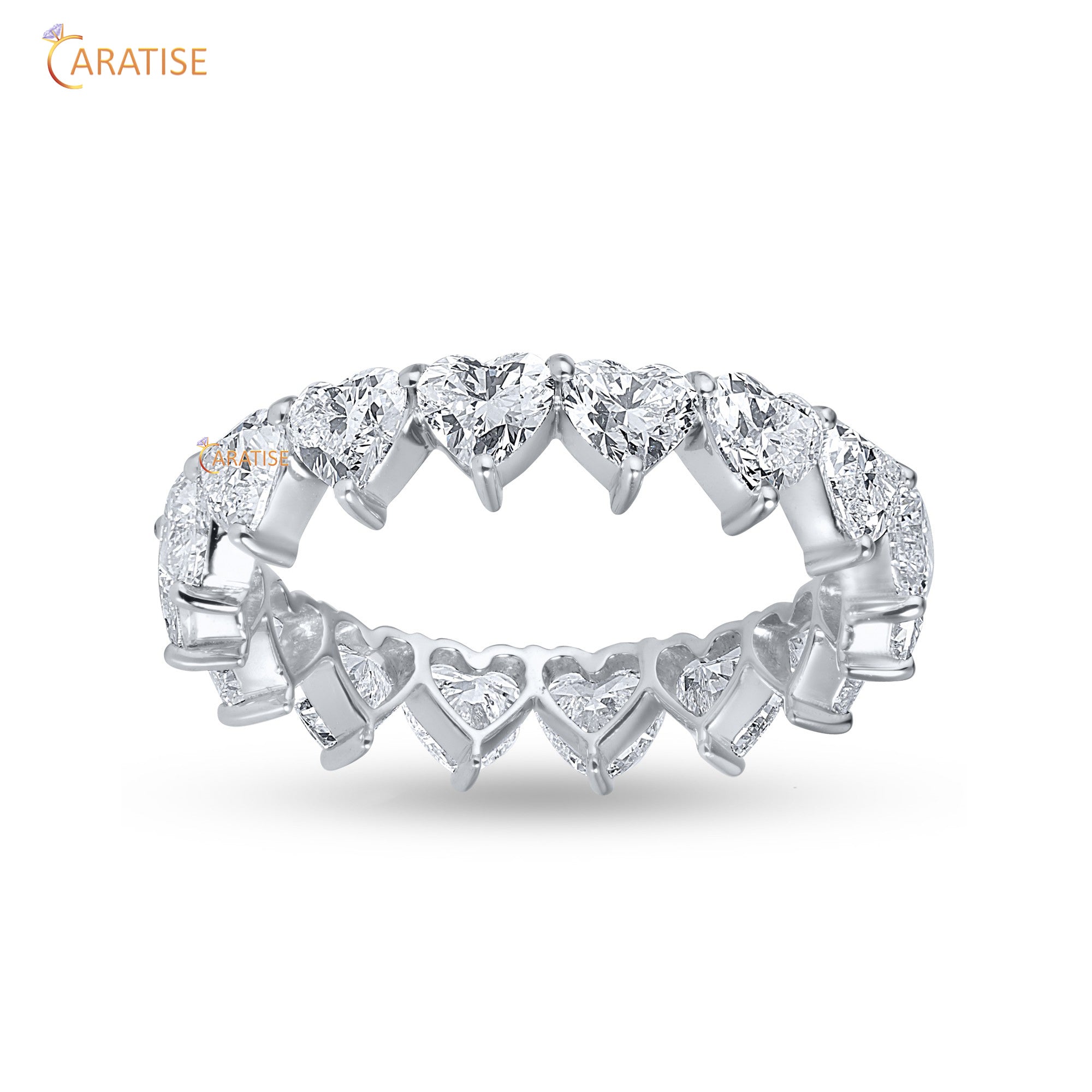 3.18 TDW Heart Cut Mossiante Diamond Eternity Band 925 Silver