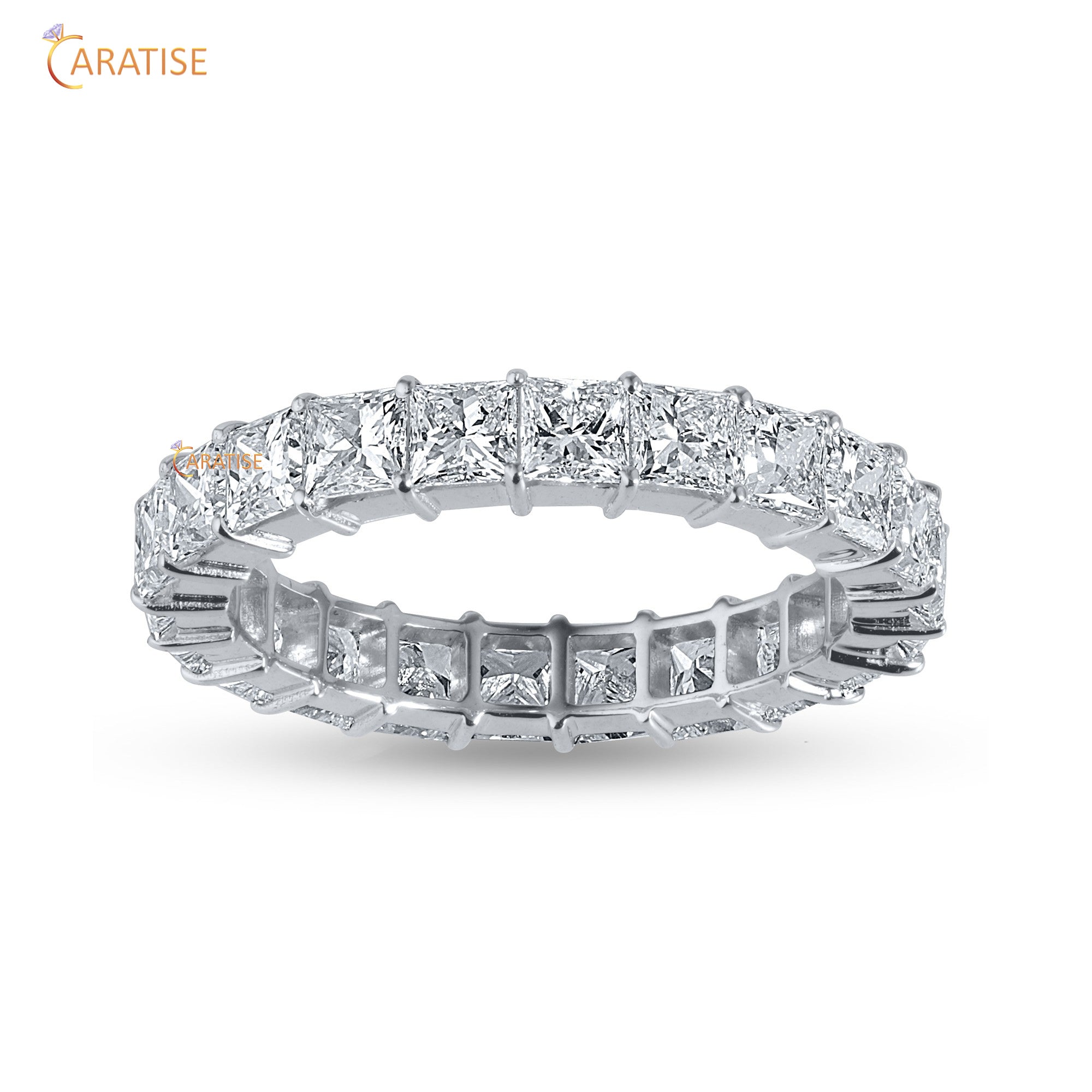 2.02 TDW Asscher Cut Mossiante Diamond Eternity Band 925 Silver