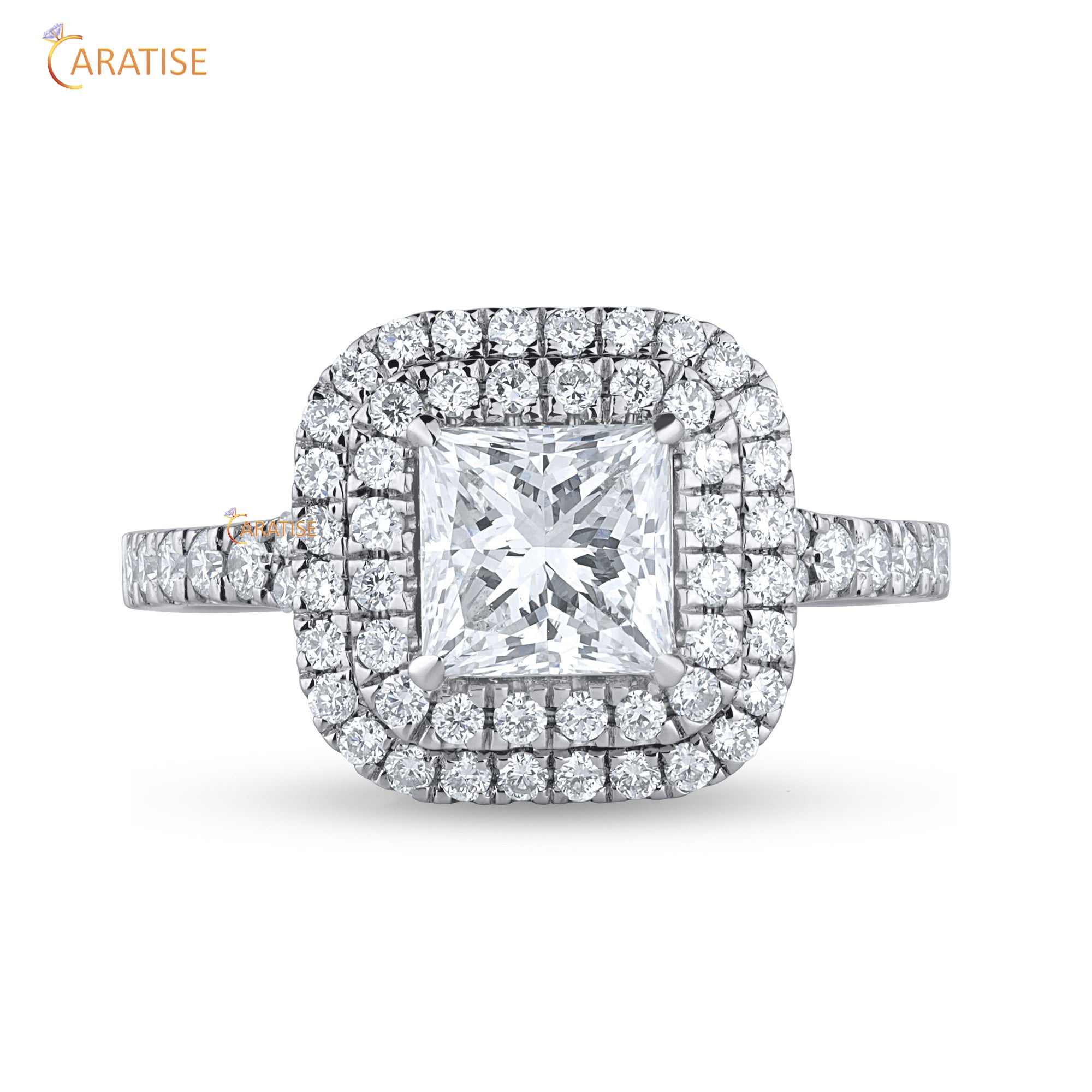 1.40 TDW Princess & Round Cut Mossiante Diamond Halo Ring 925 Silver