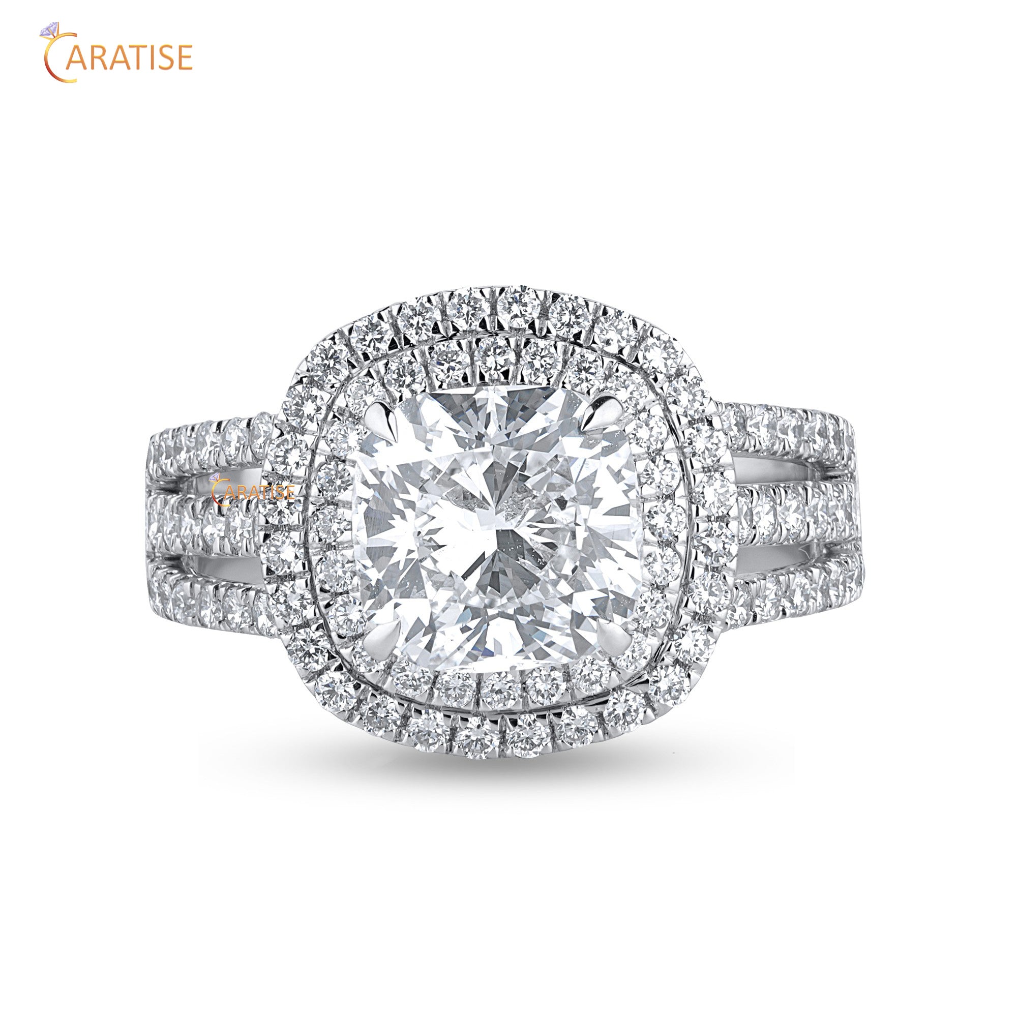 2.45 TDW Round & Cushion Cut Moissanite Diamond Halo Ring 925 Silver