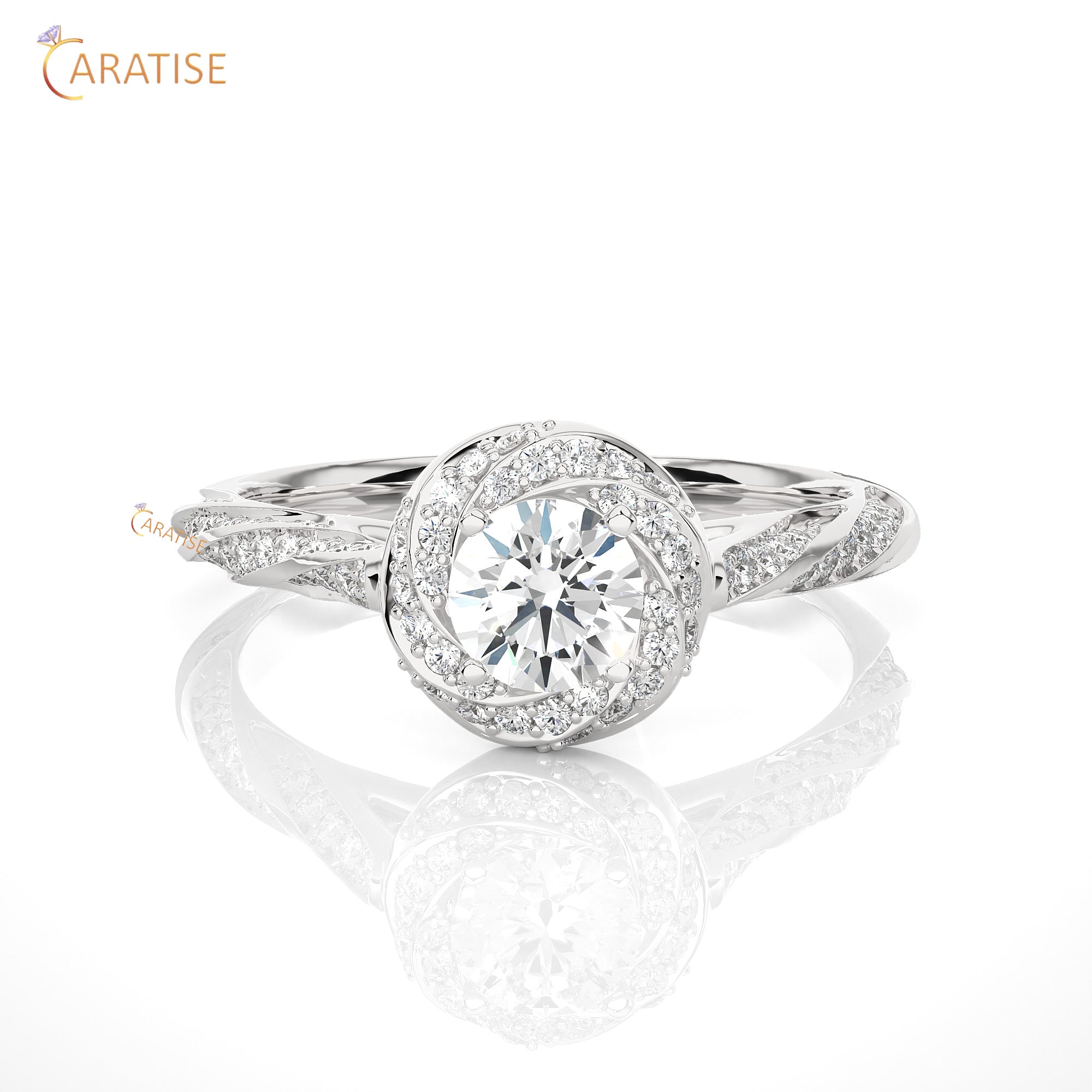 0.95 TDW Round Cut Moissanite Diamond Halo Ring 925 Silver